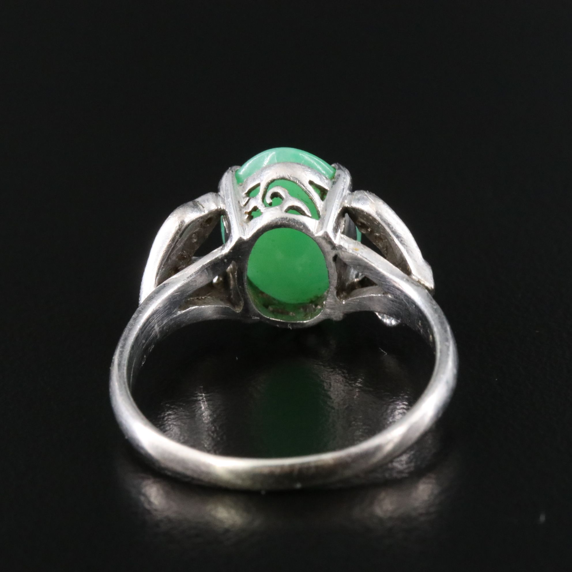 Vintage Silver Gold Alloy Jadeite and Diamond Ring
