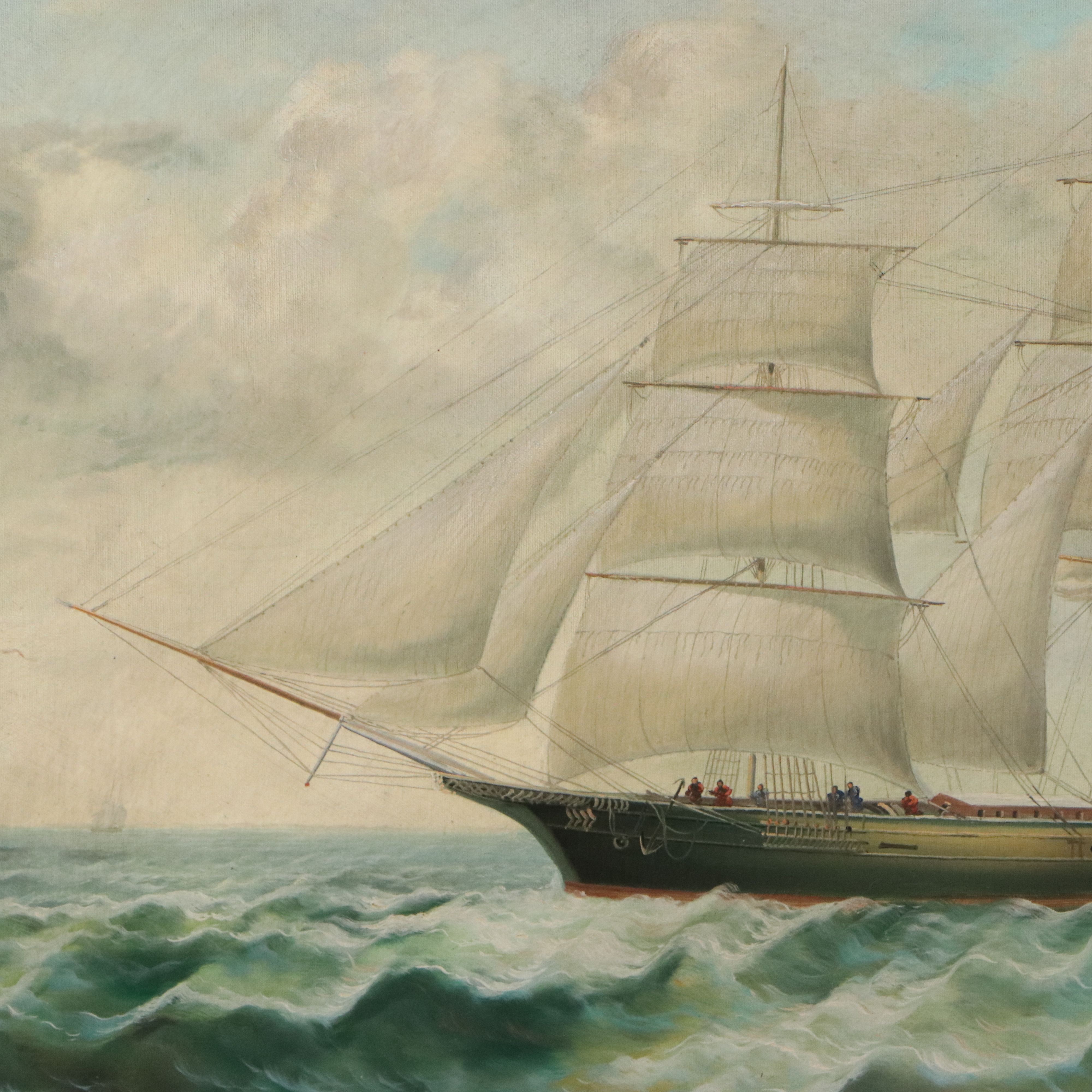 E. Ponthier Maritime Oil Painting of British Ships at Sea, Early to Mid-20th C.