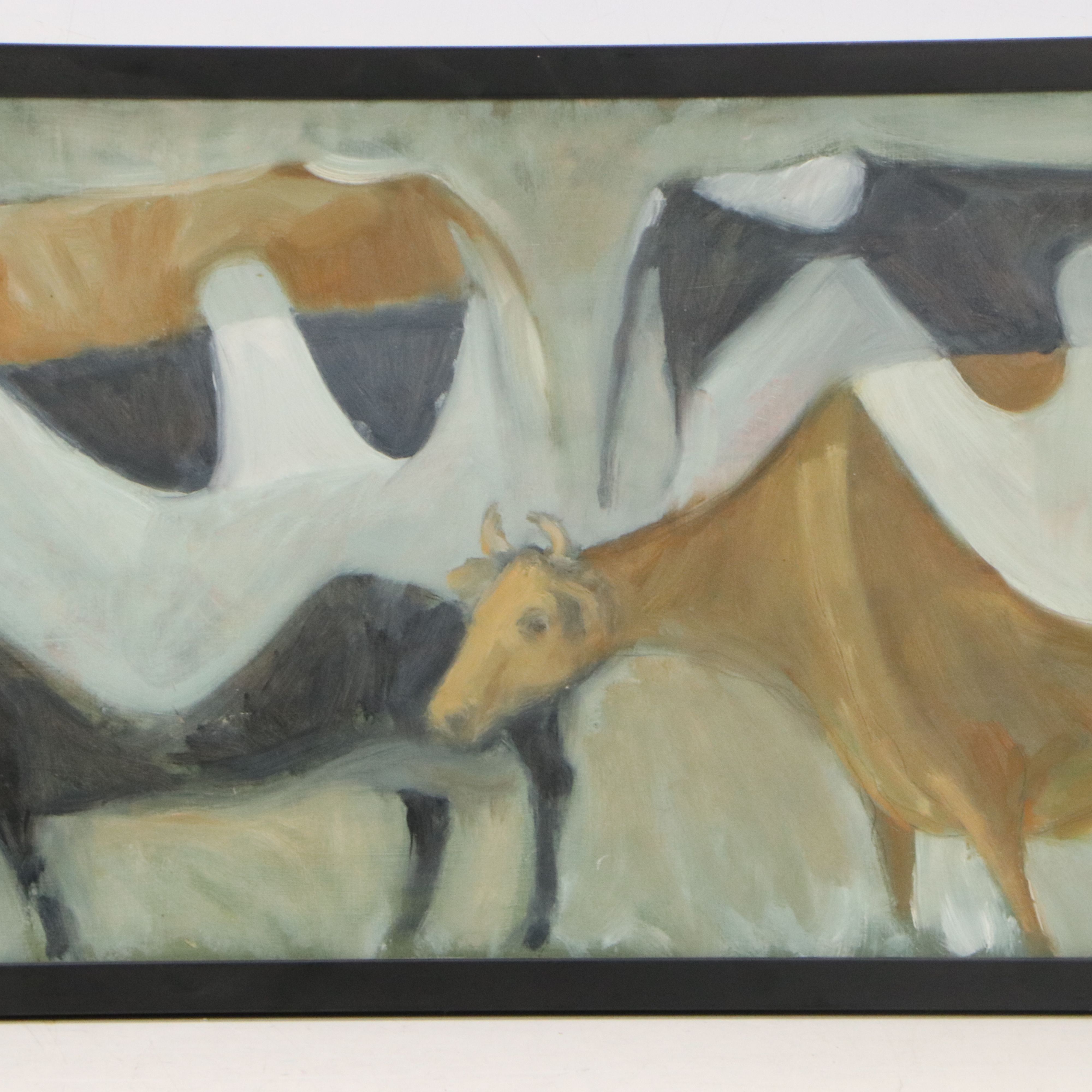 Van Oil Painting of Four Cows, 1967