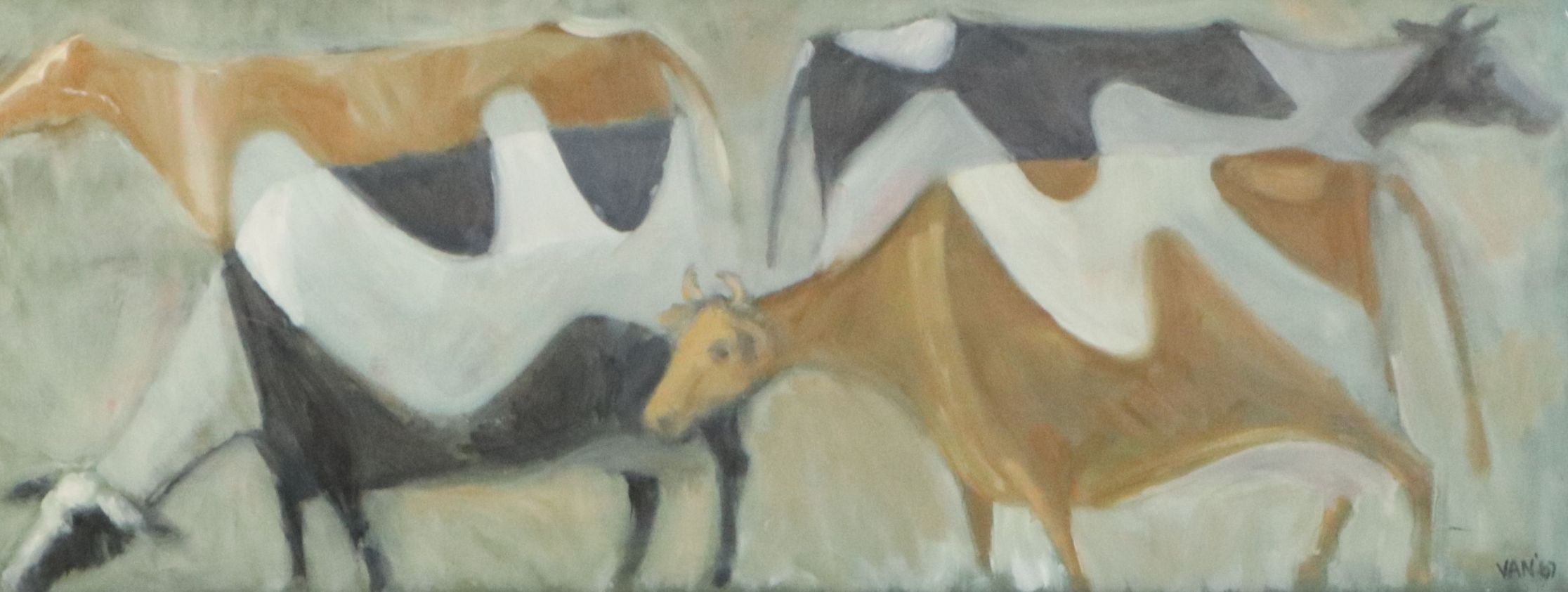 Van Oil Painting of Four Cows, 1967