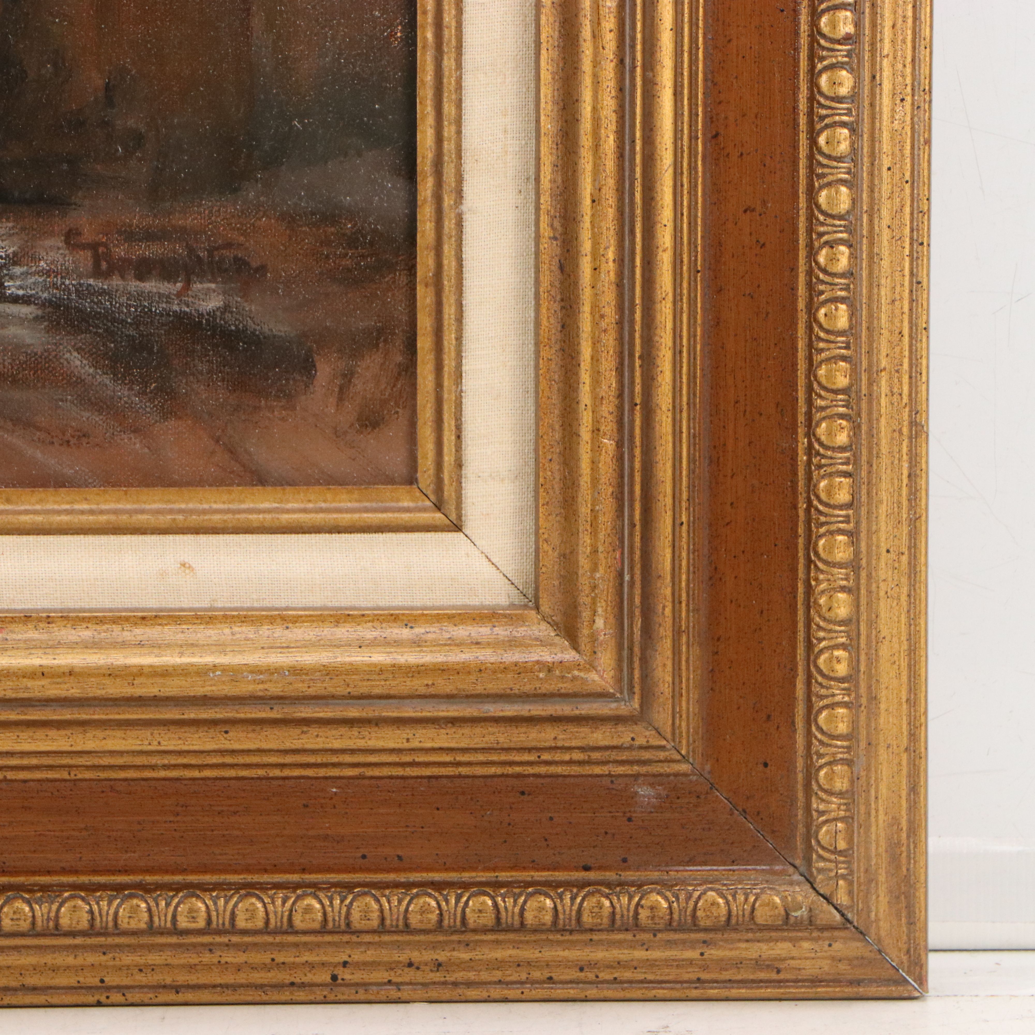 Broughton Oil Painting of Female Nude Holding Red Ribbon, Late 20th to 21st C.