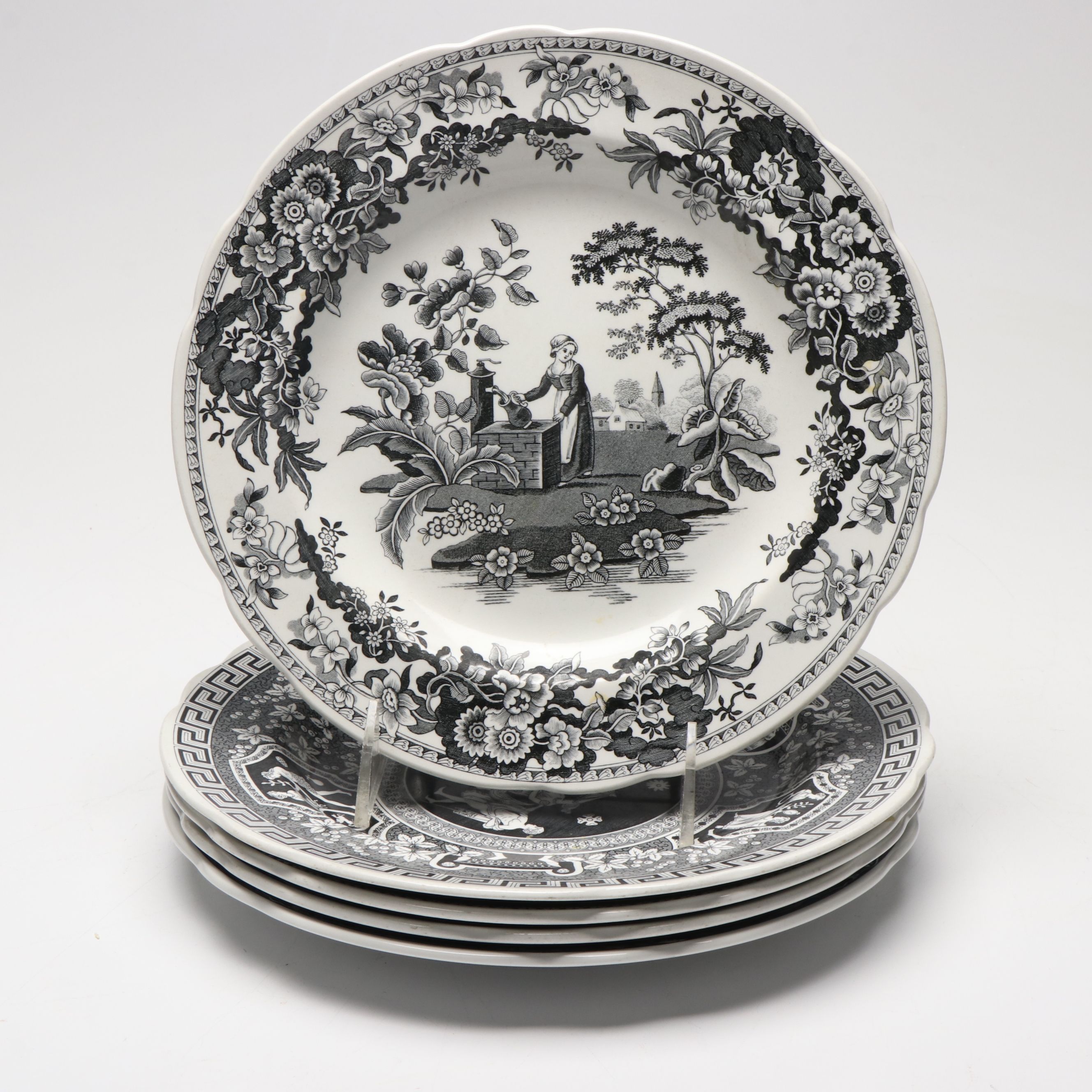 Spode Archive Collection Plates with 19th Century English Black Transferware