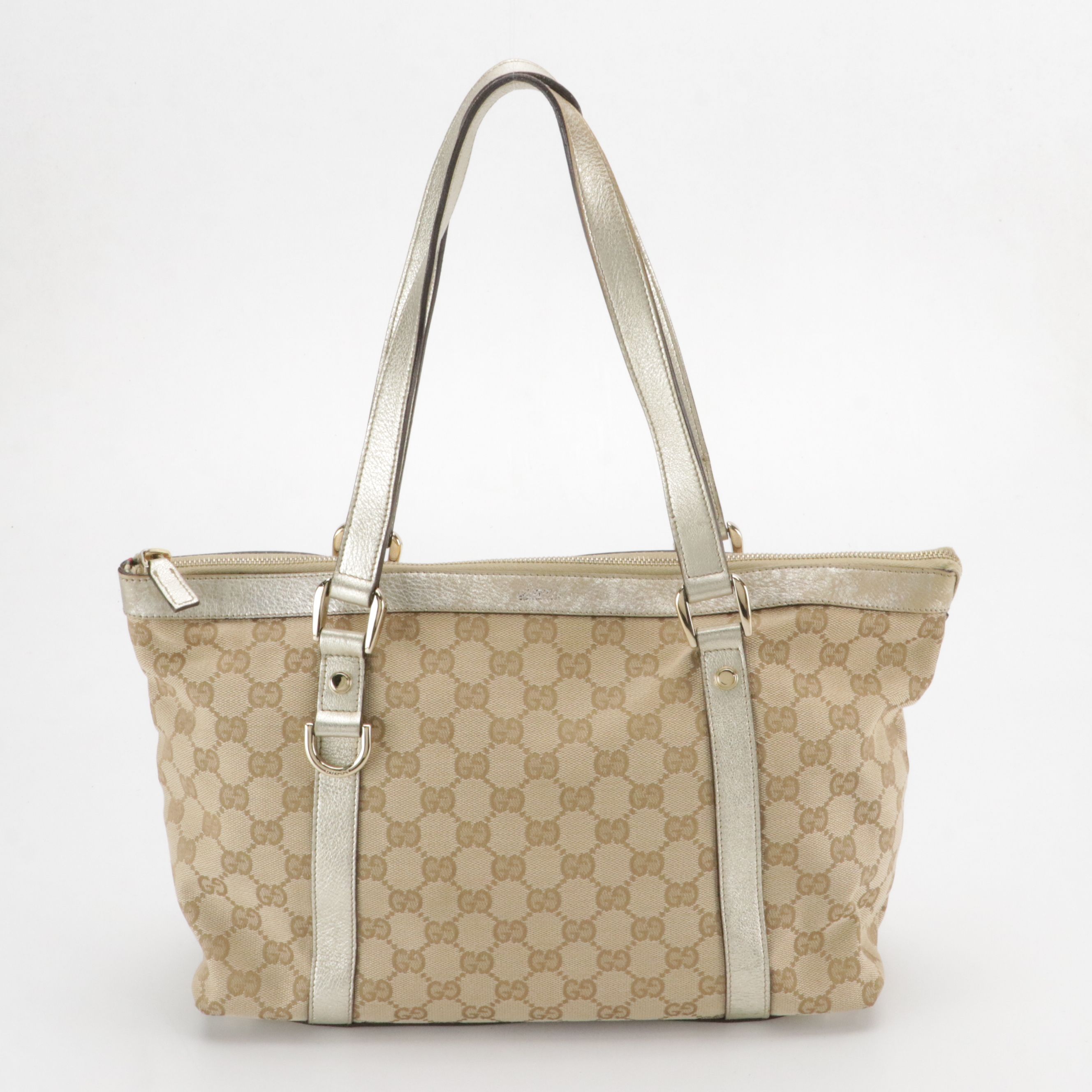 Gucci Abbey Tote in GG Supreme Canvas and Metallic Leather