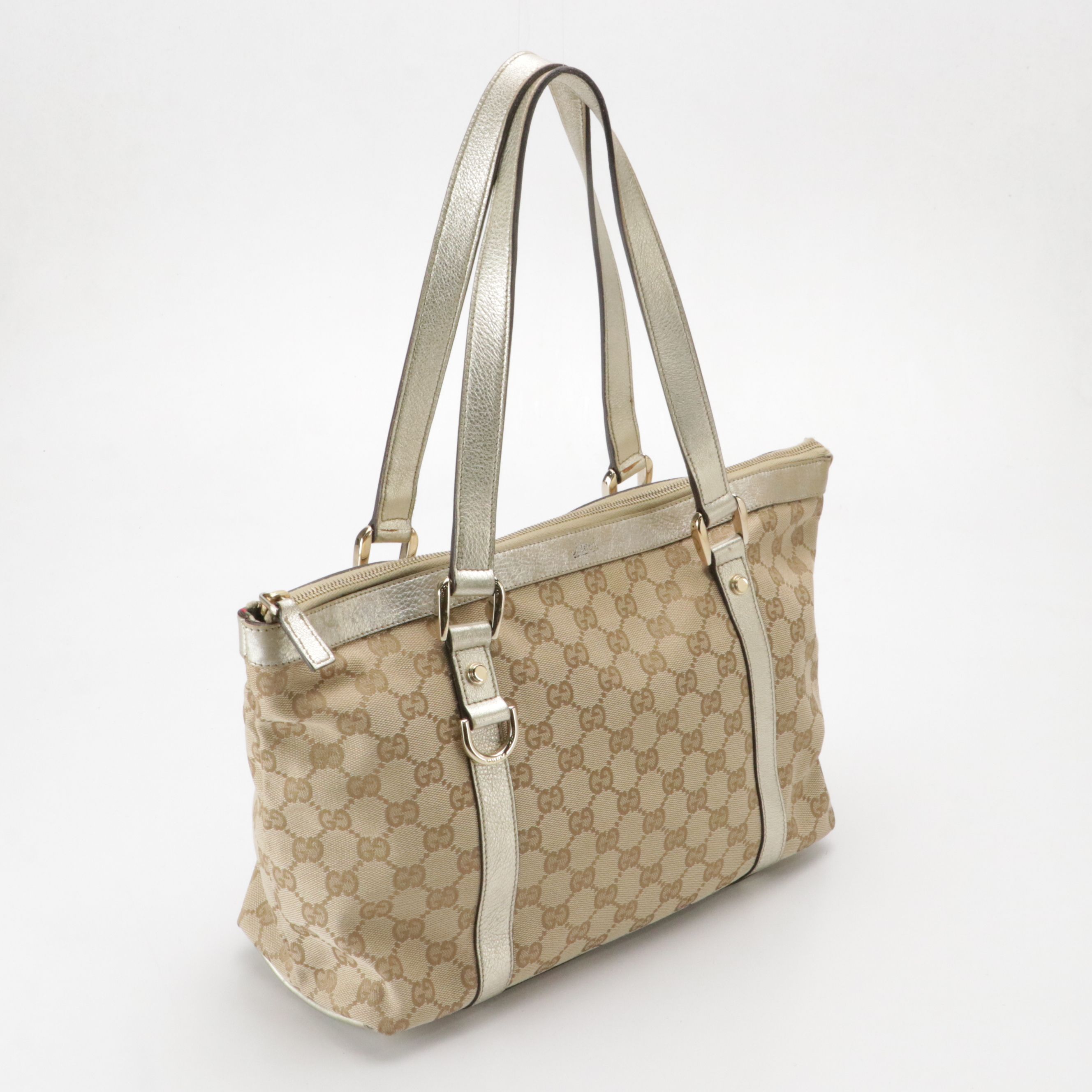 Gucci Abbey Tote in GG Supreme Canvas and Metallic Leather