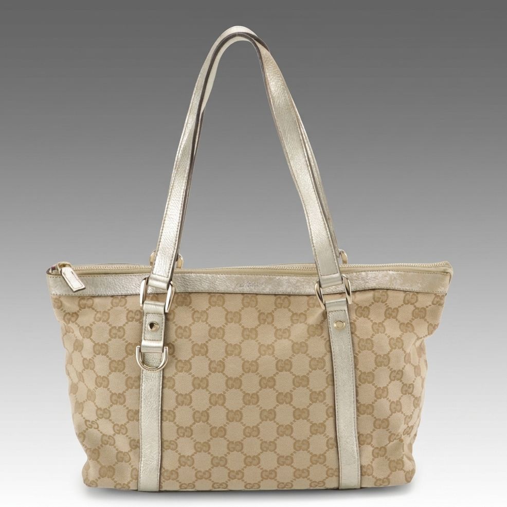 Gucci Abbey Tote in GG Supreme Canvas and Metallic Leather