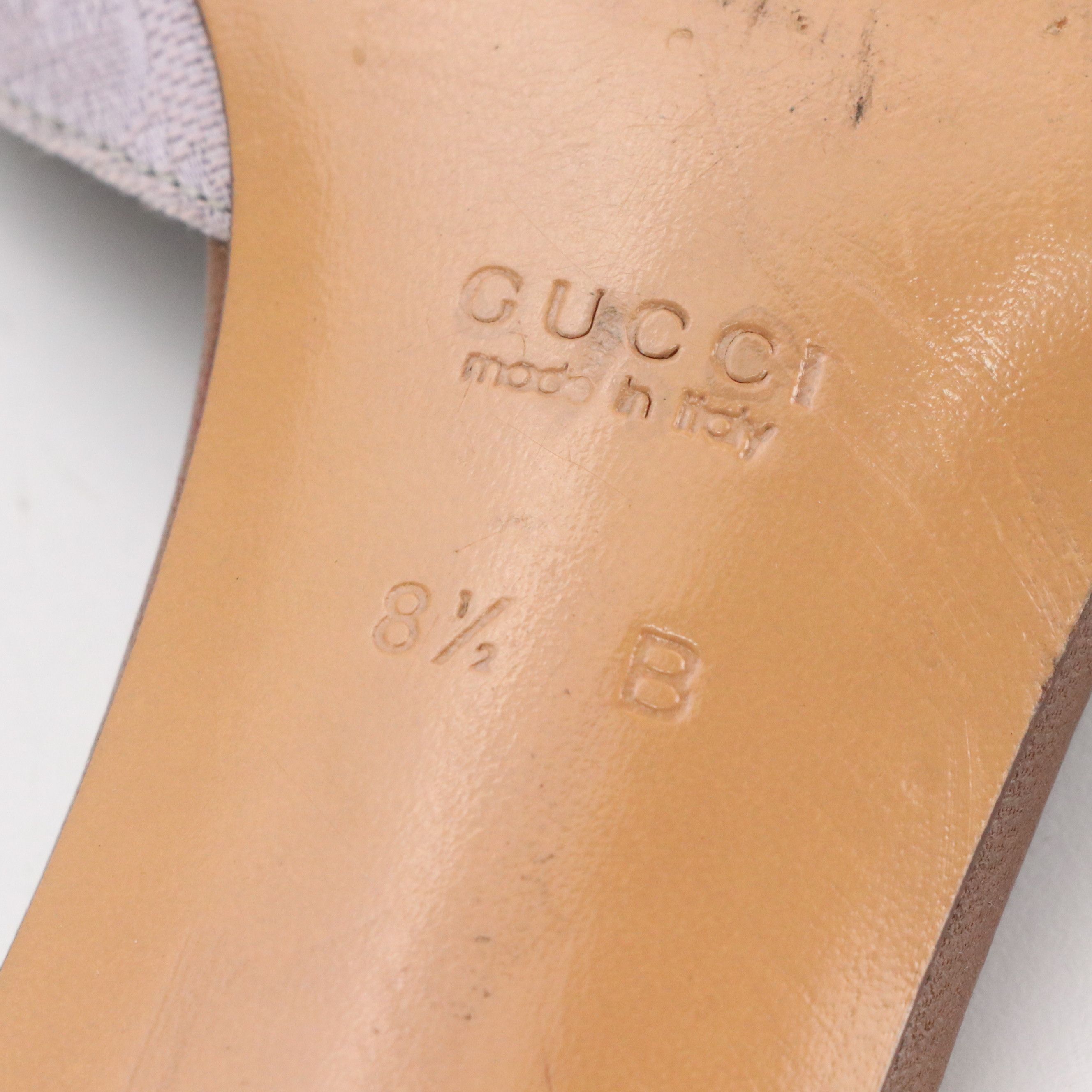 Gucci Lavender GG Canvas and Brown Leather Kitten Heel Mules