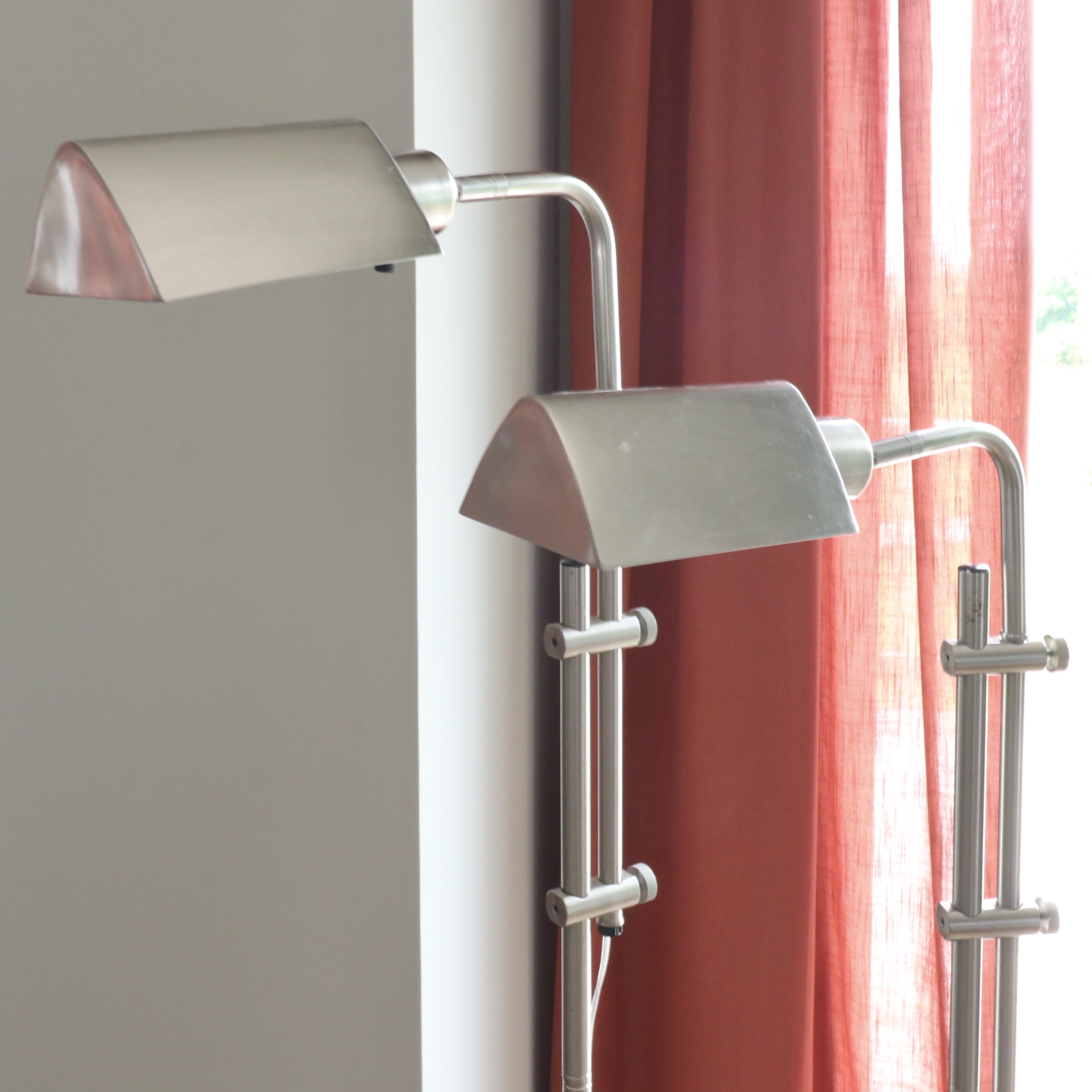 Pair of Mid Century Modern Pharmacy Style Brushed Metal Lamps