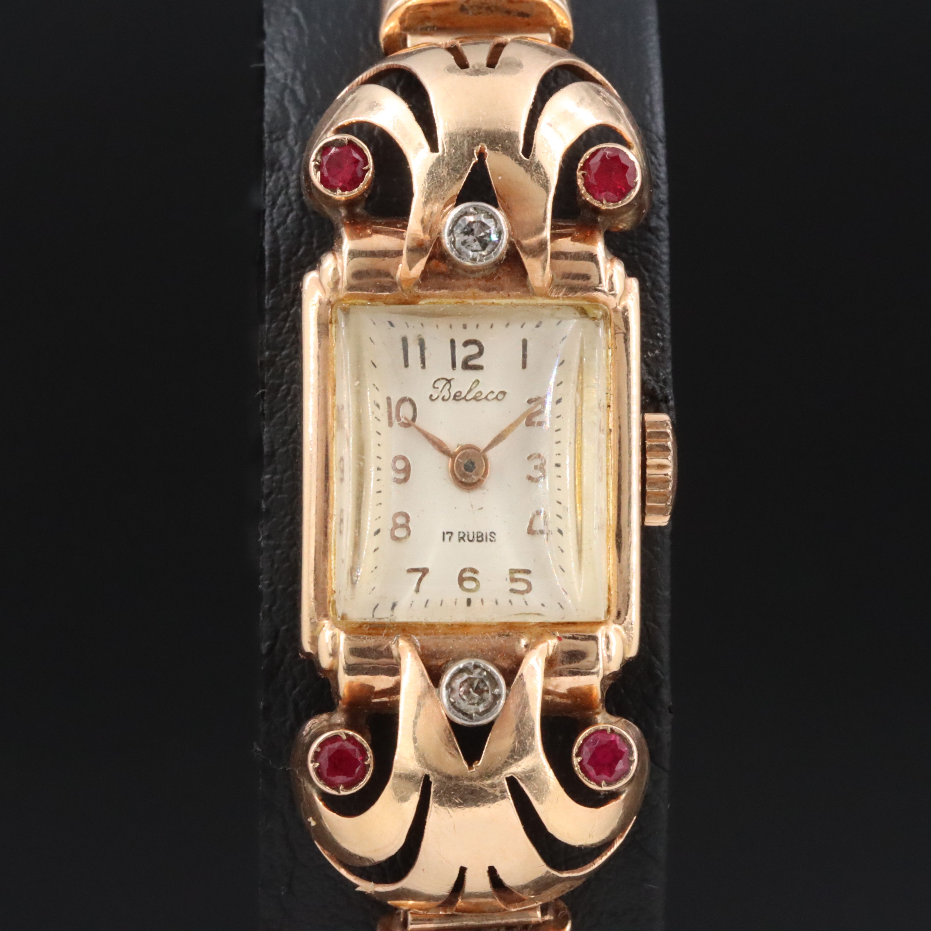 1940's Beleco 18K Ruby and Diamond Retro Modern Cocktail Watch