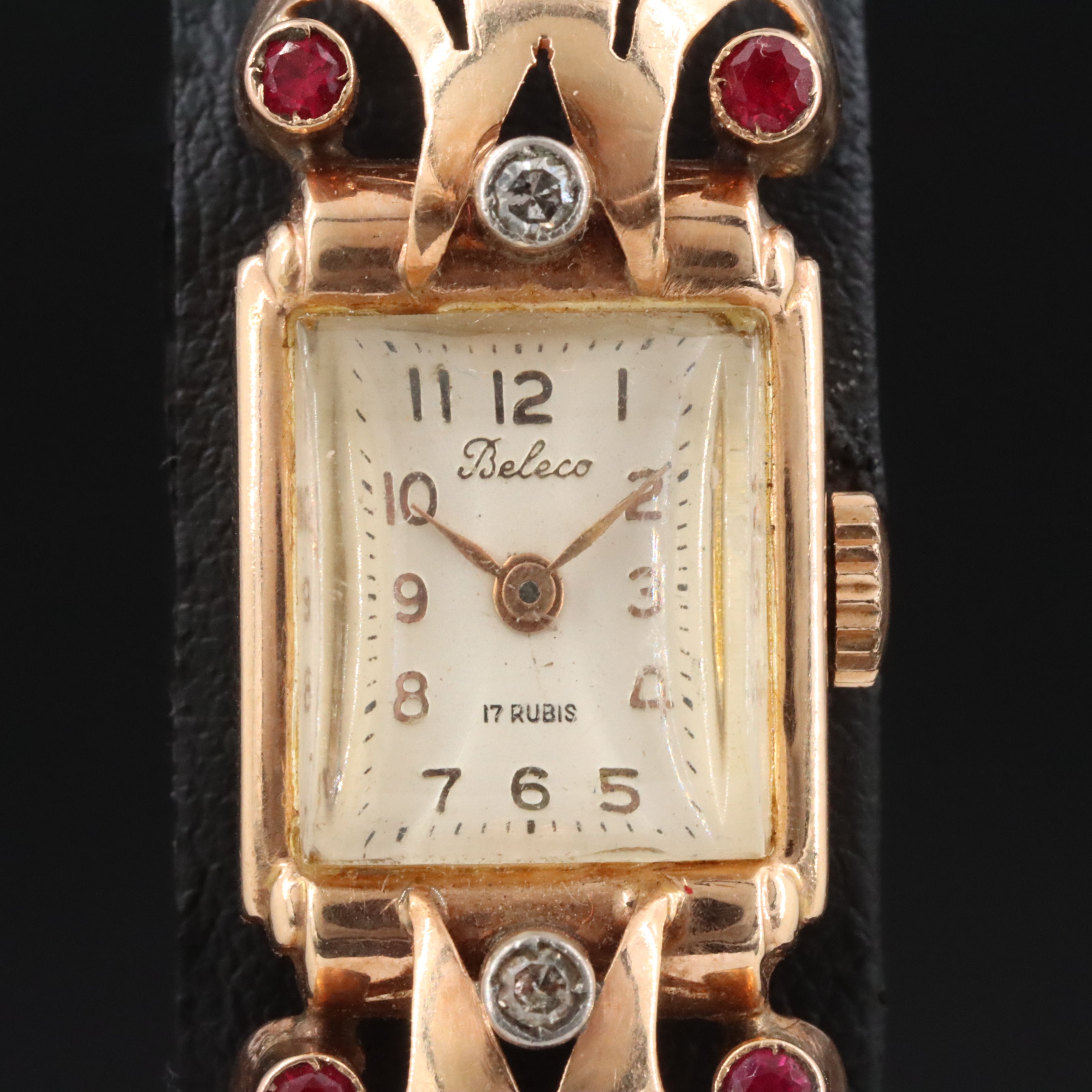 1940's Beleco 18K Ruby and Diamond Retro Modern Cocktail Watch