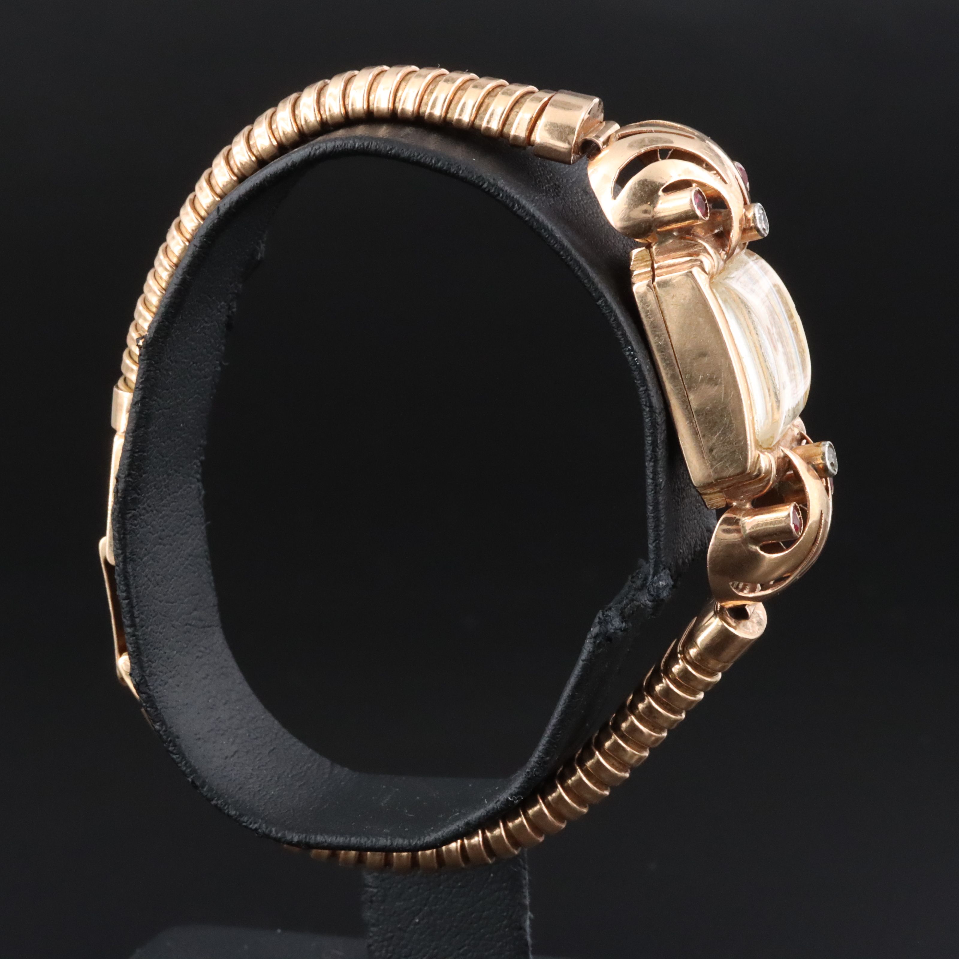 1940's Beleco 18K Ruby and Diamond Retro Modern Cocktail Watch