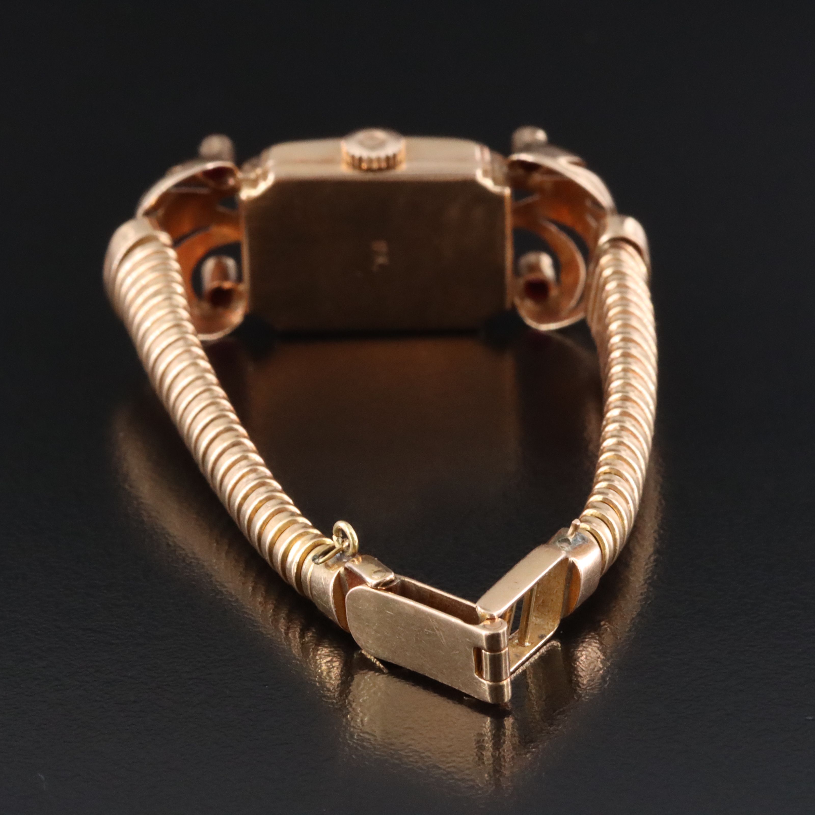1940's Beleco 18K Ruby and Diamond Retro Modern Cocktail Watch