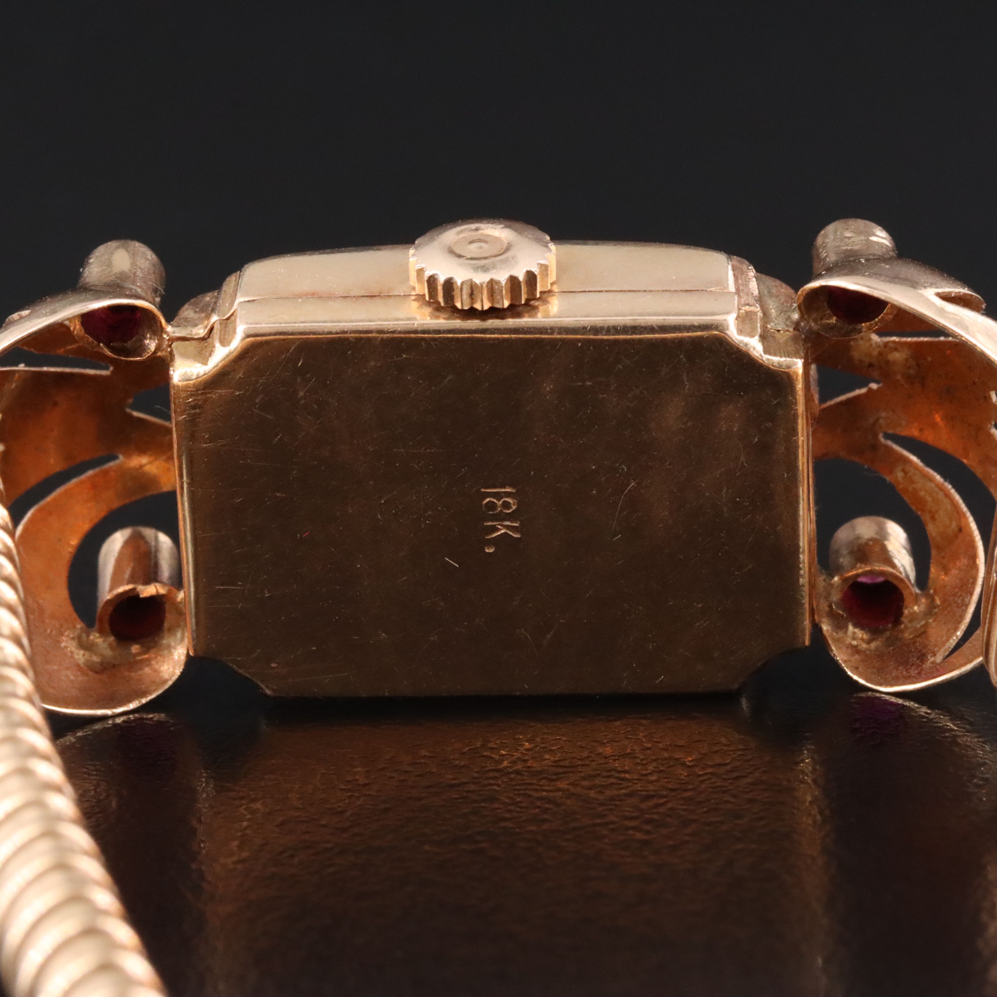 1940's Beleco 18K Ruby and Diamond Retro Modern Cocktail Watch