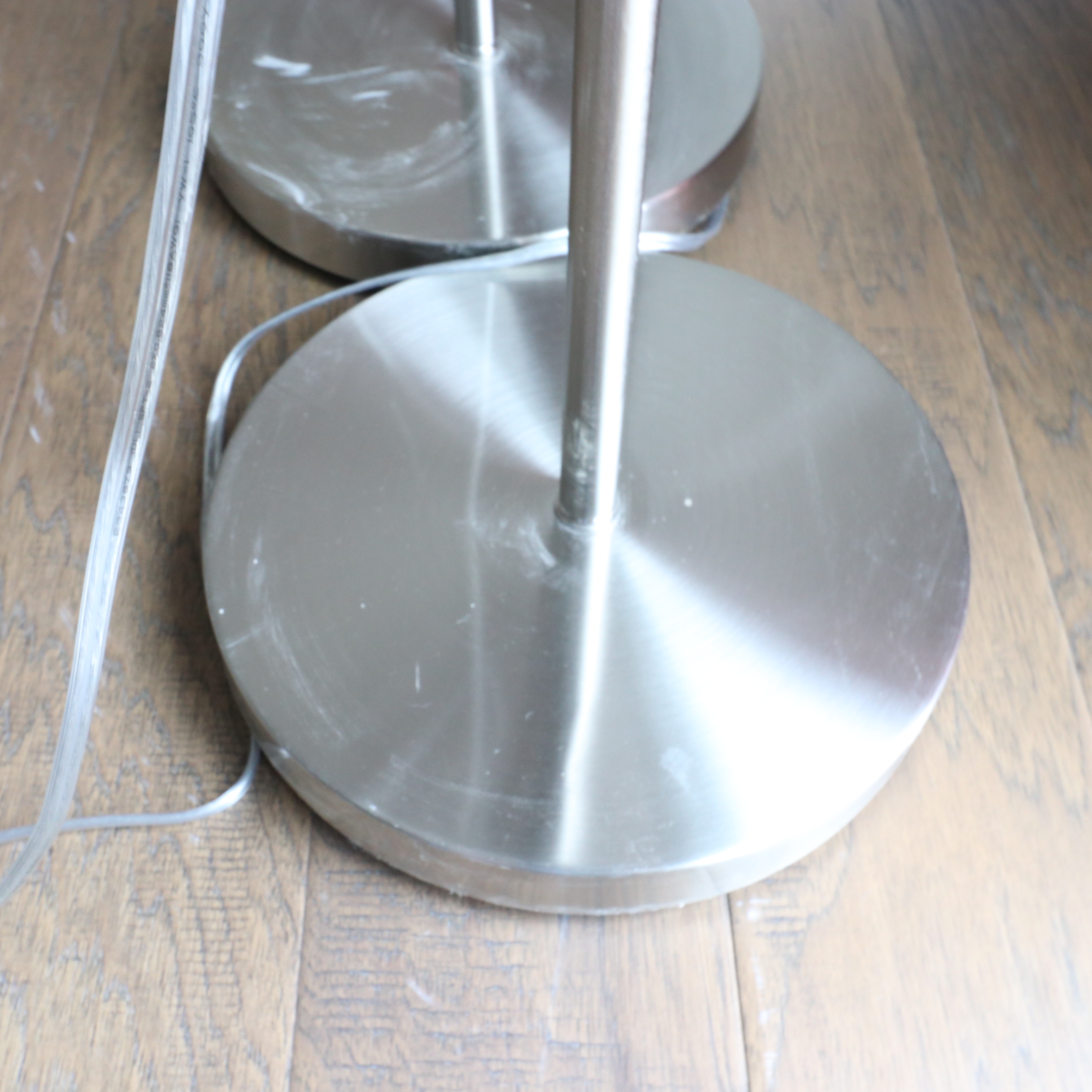 Pair of Mid Century Modern Pharmacy Style Brushed Metal Lamps