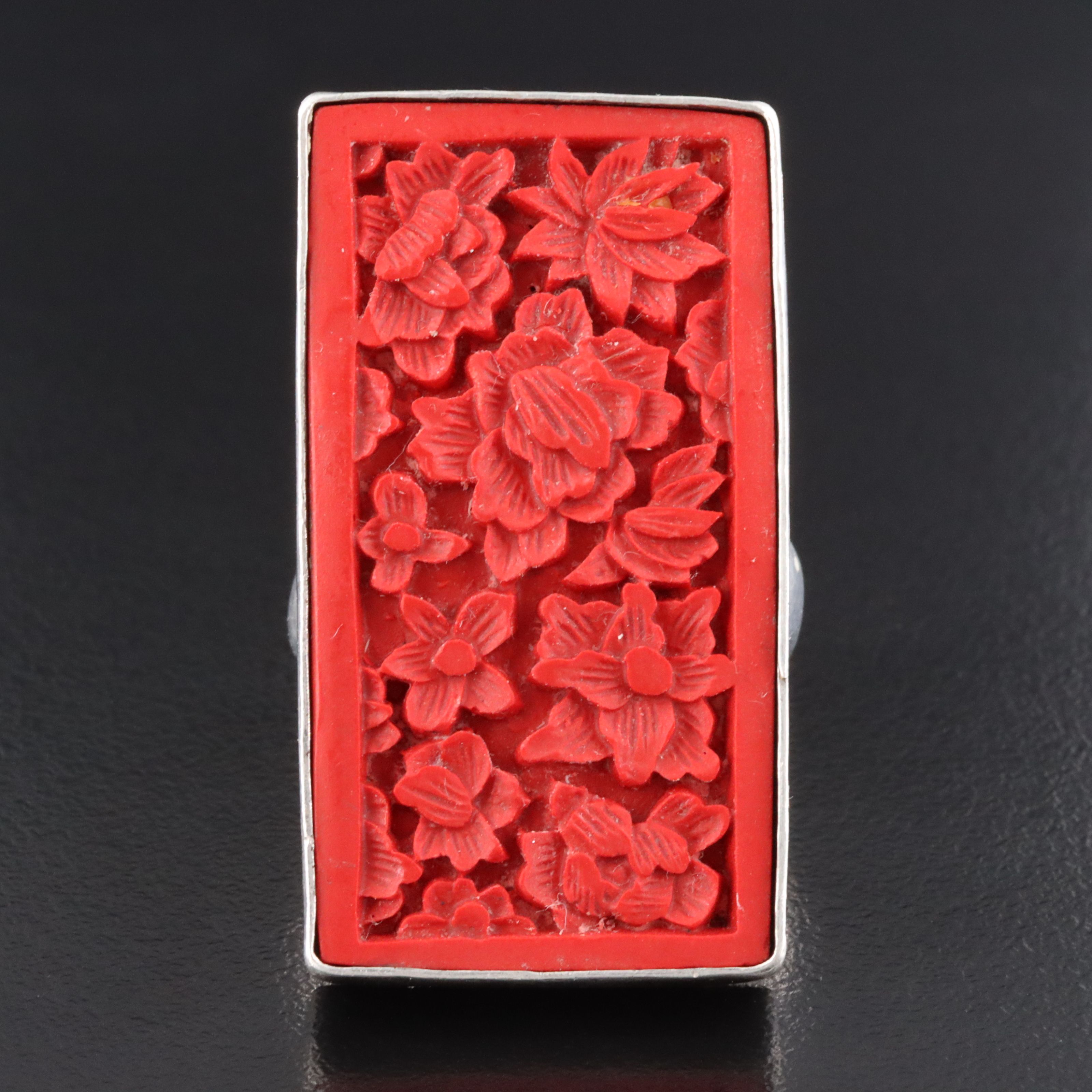 Charles Albert Sterling Faux Cinnabar Floral Ring