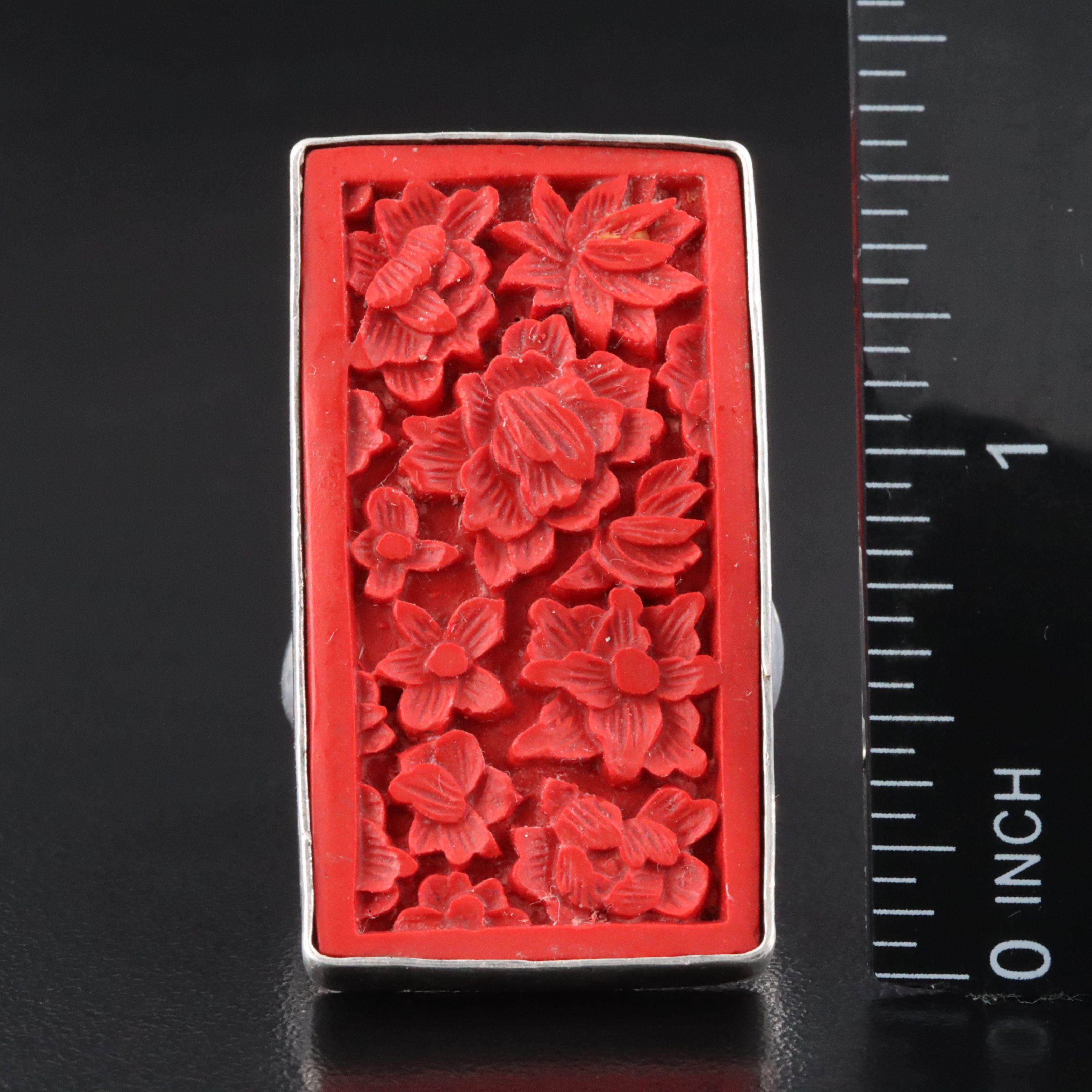 Charles Albert Sterling Faux Cinnabar Floral Ring