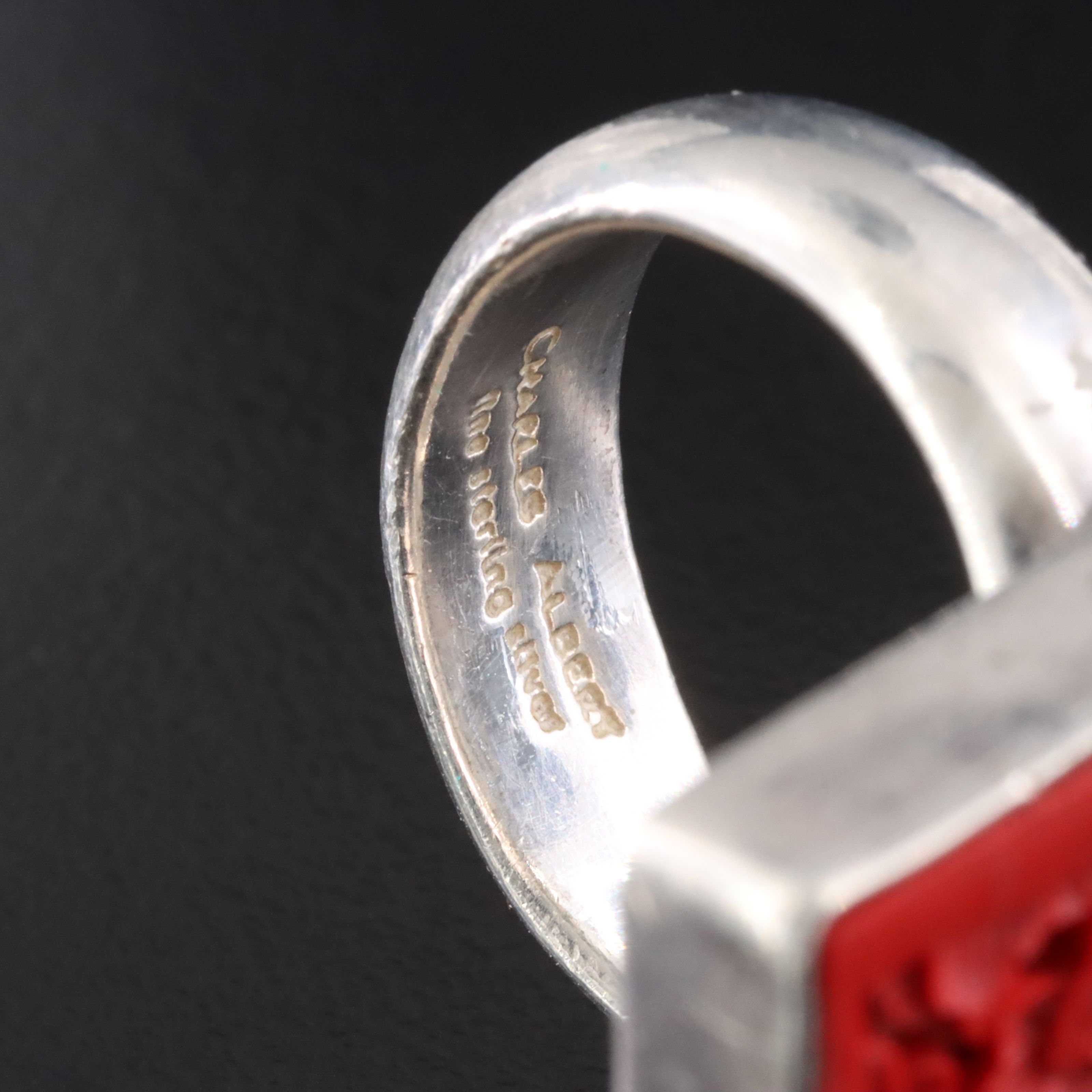 Charles Albert Sterling Faux Cinnabar Floral Ring