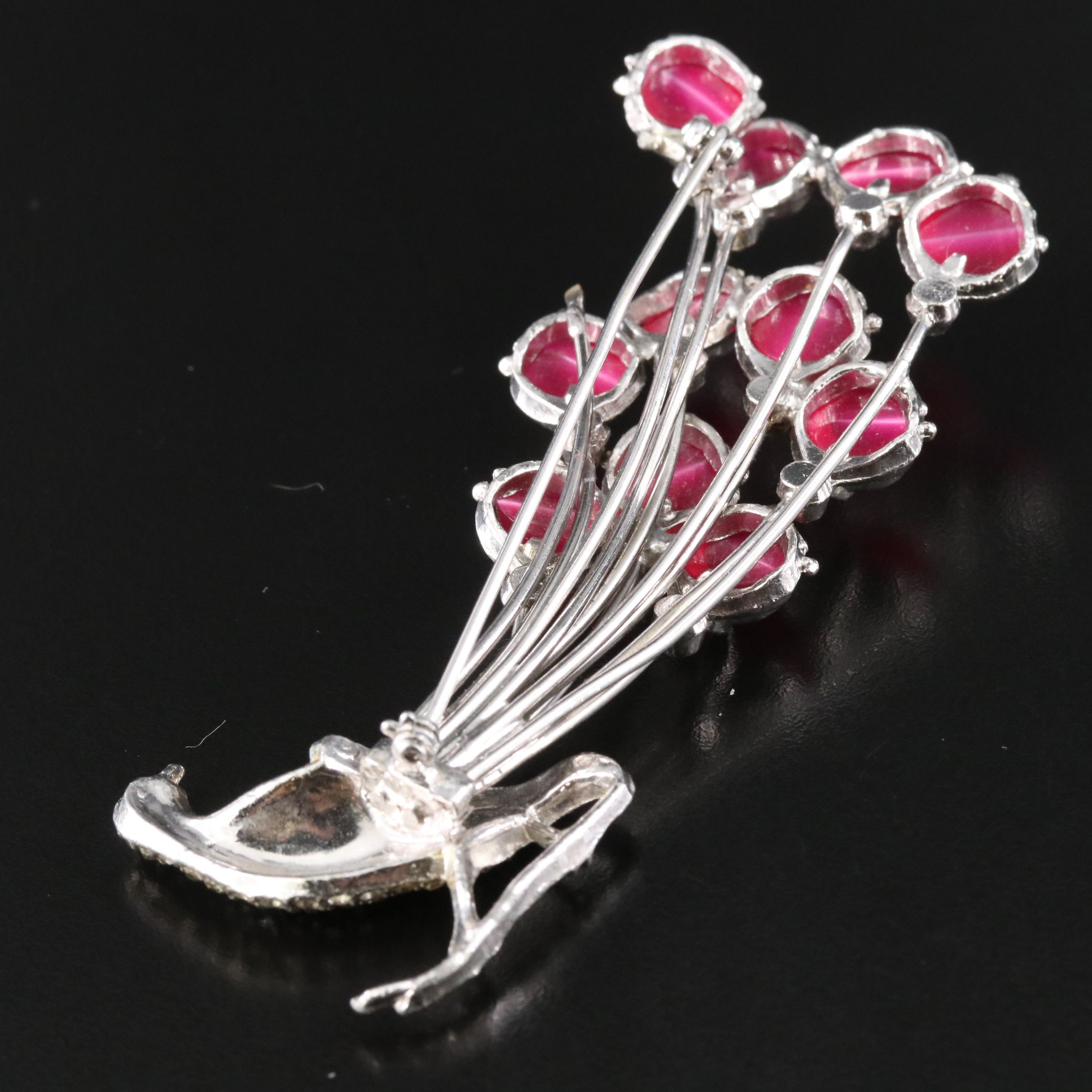 1950s Rhinestone and Moonglow Lucite Peacock Brooch