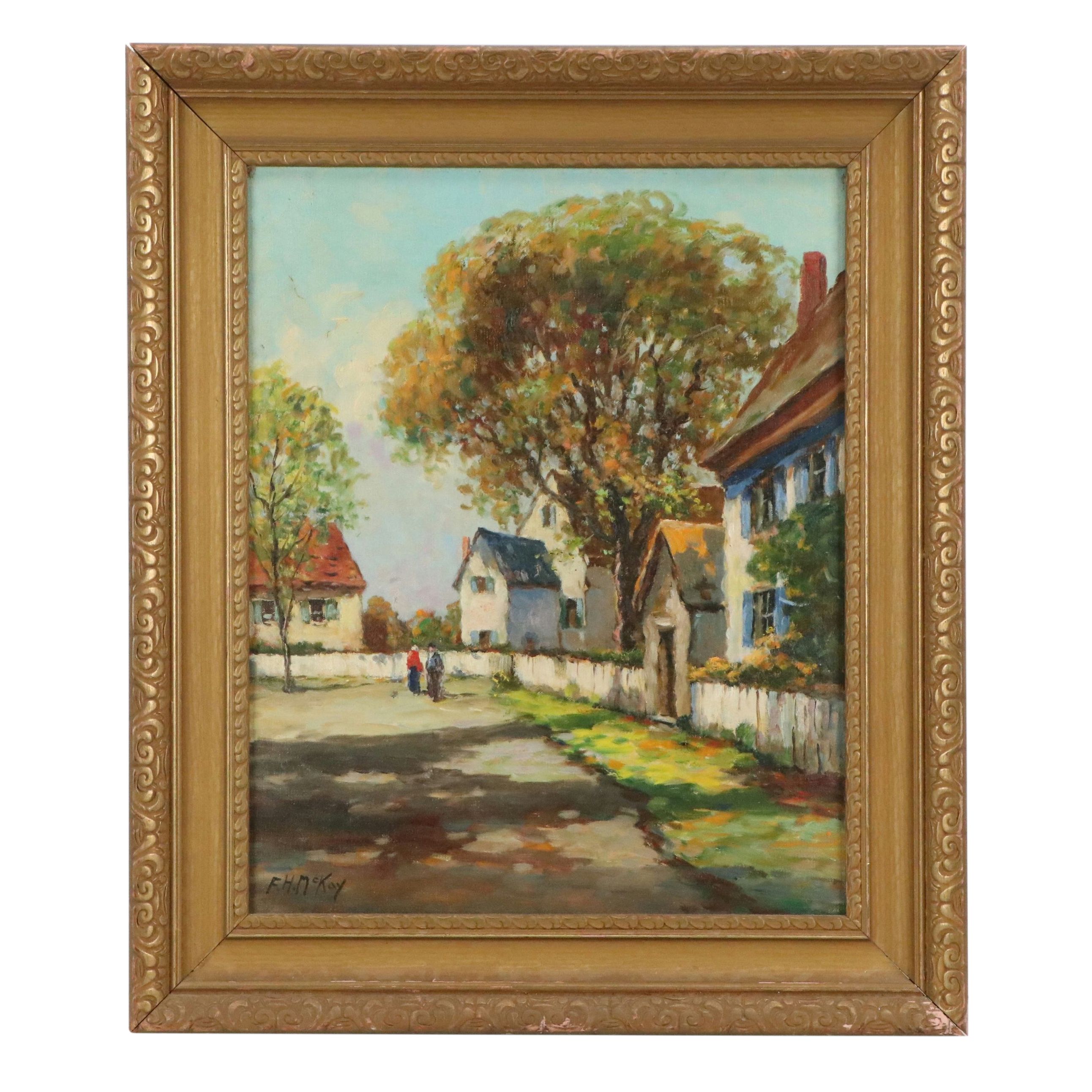 F. H. McKay Oil Painting "A Village in Maine," 20th Century