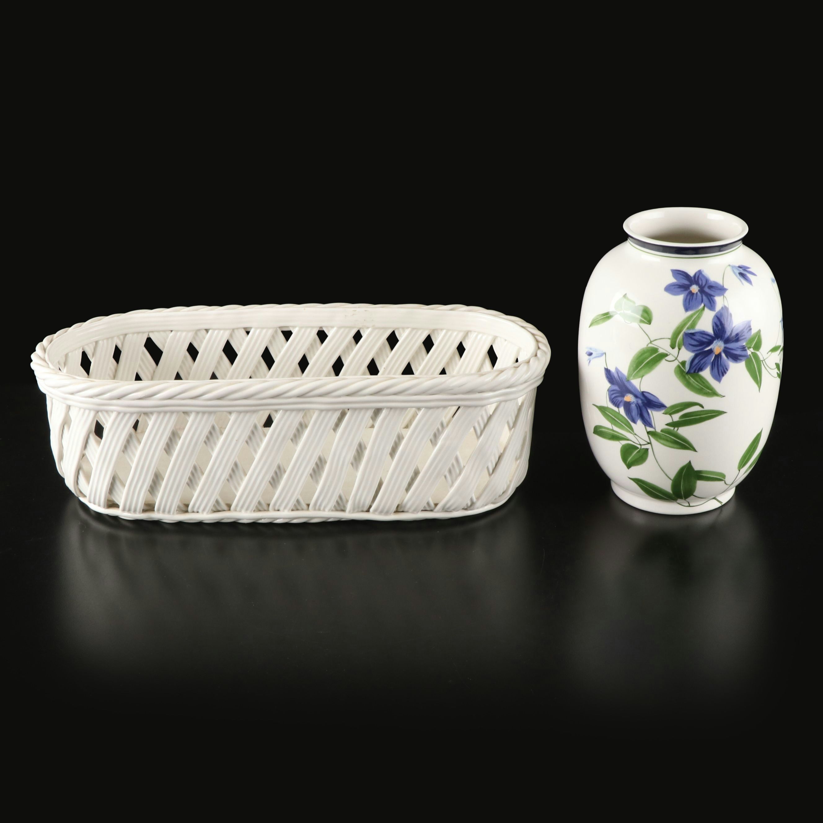 Tiffany & Co. Este Ceramiche Porcelain Vase and Porcelain Basket