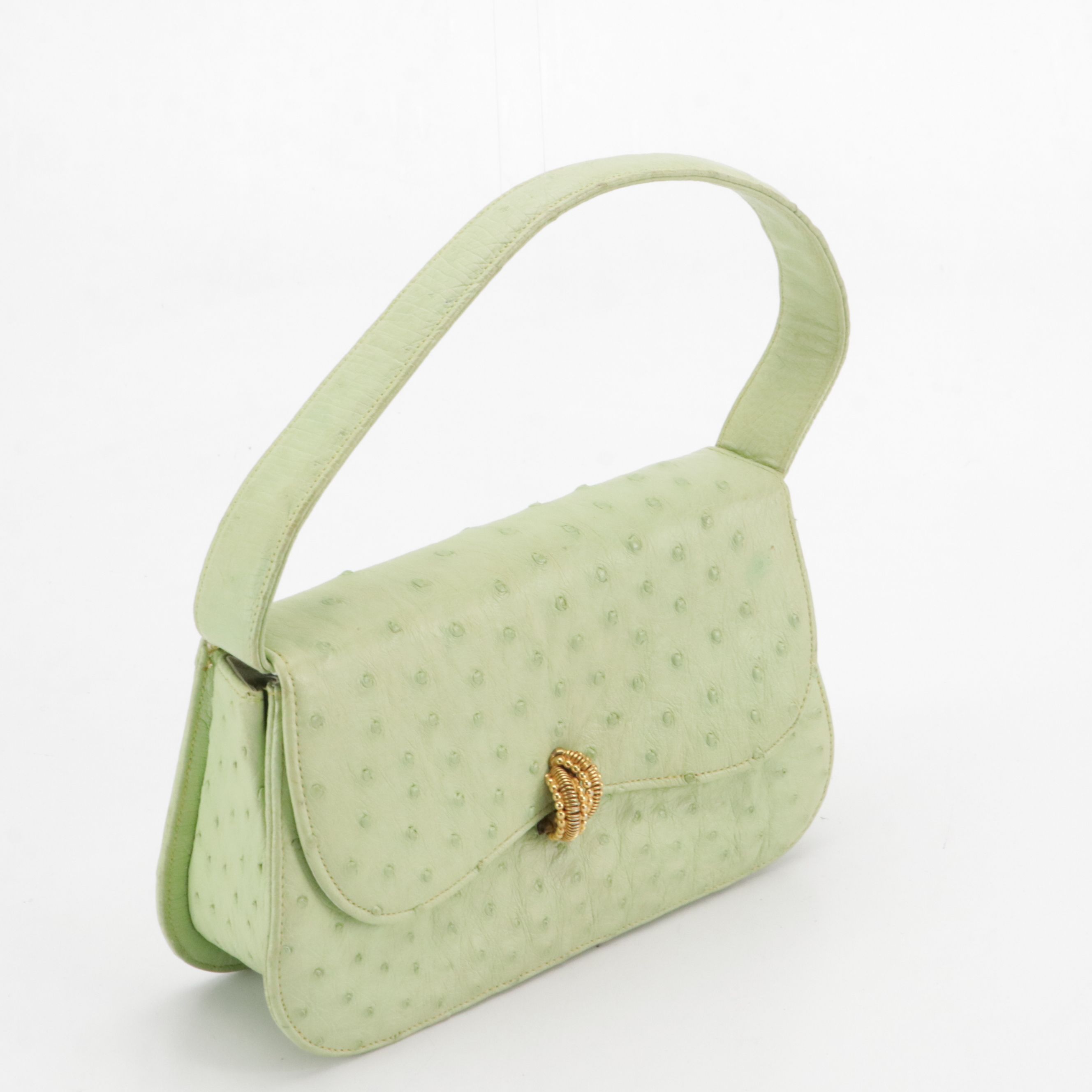 Koret Ostrich Skin Handbag, French Micro-Bead Purse & Acrylic Compact Minaudière