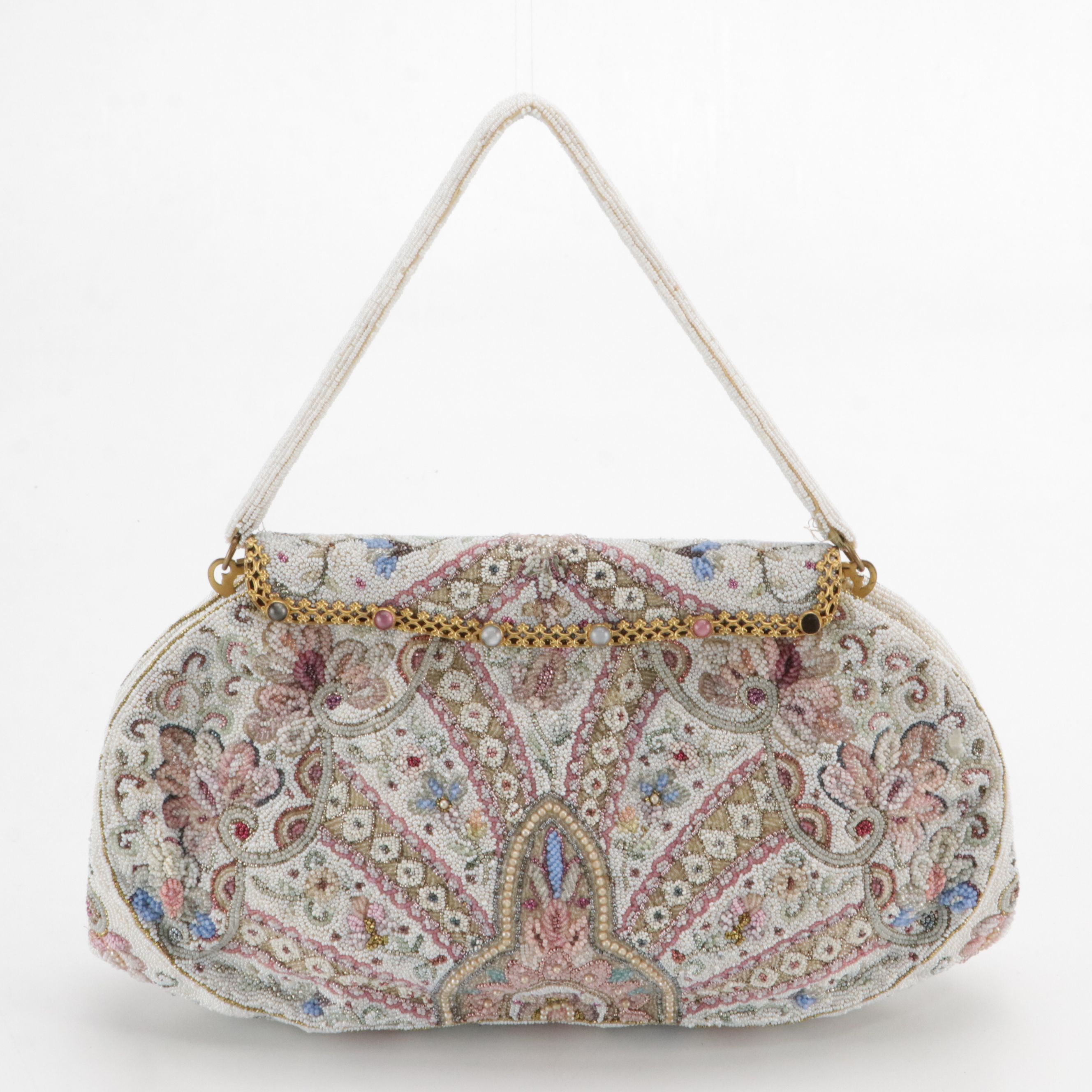 Koret Ostrich Skin Handbag, French Micro-Bead Purse & Acrylic Compact Minaudière