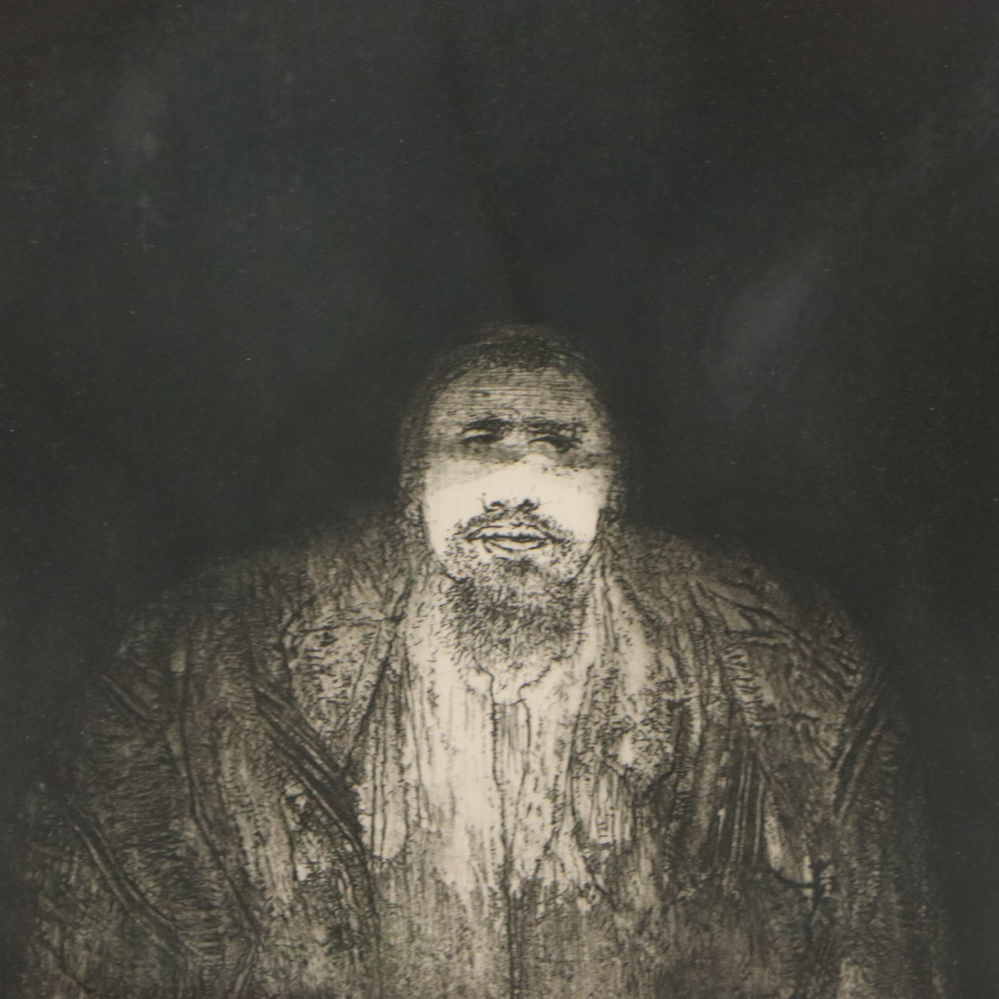 Harvey Breverman Etching of Man in Dark Space, Mid to Late 20th Century
