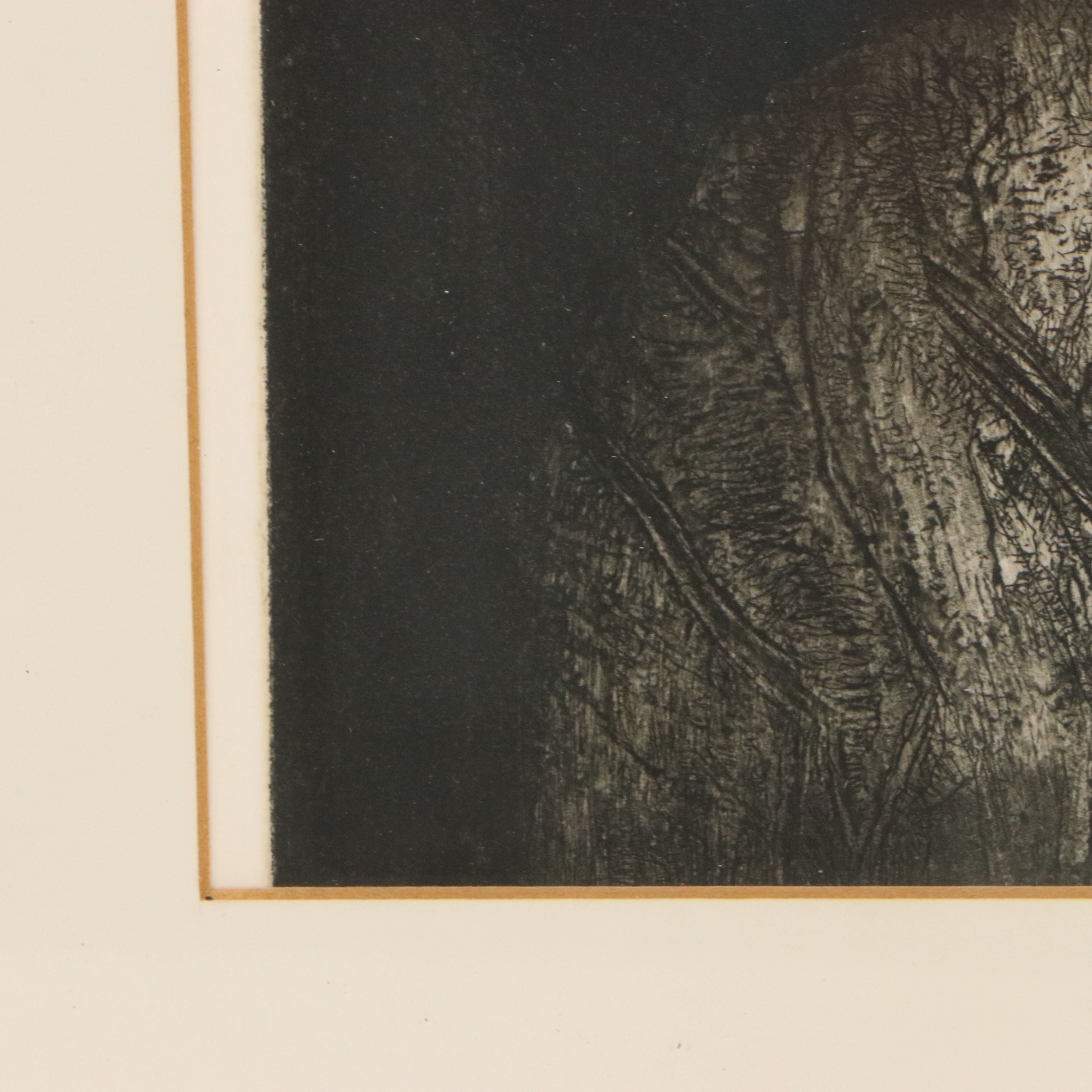 Harvey Breverman Etching of Man in Dark Space, Mid to Late 20th Century