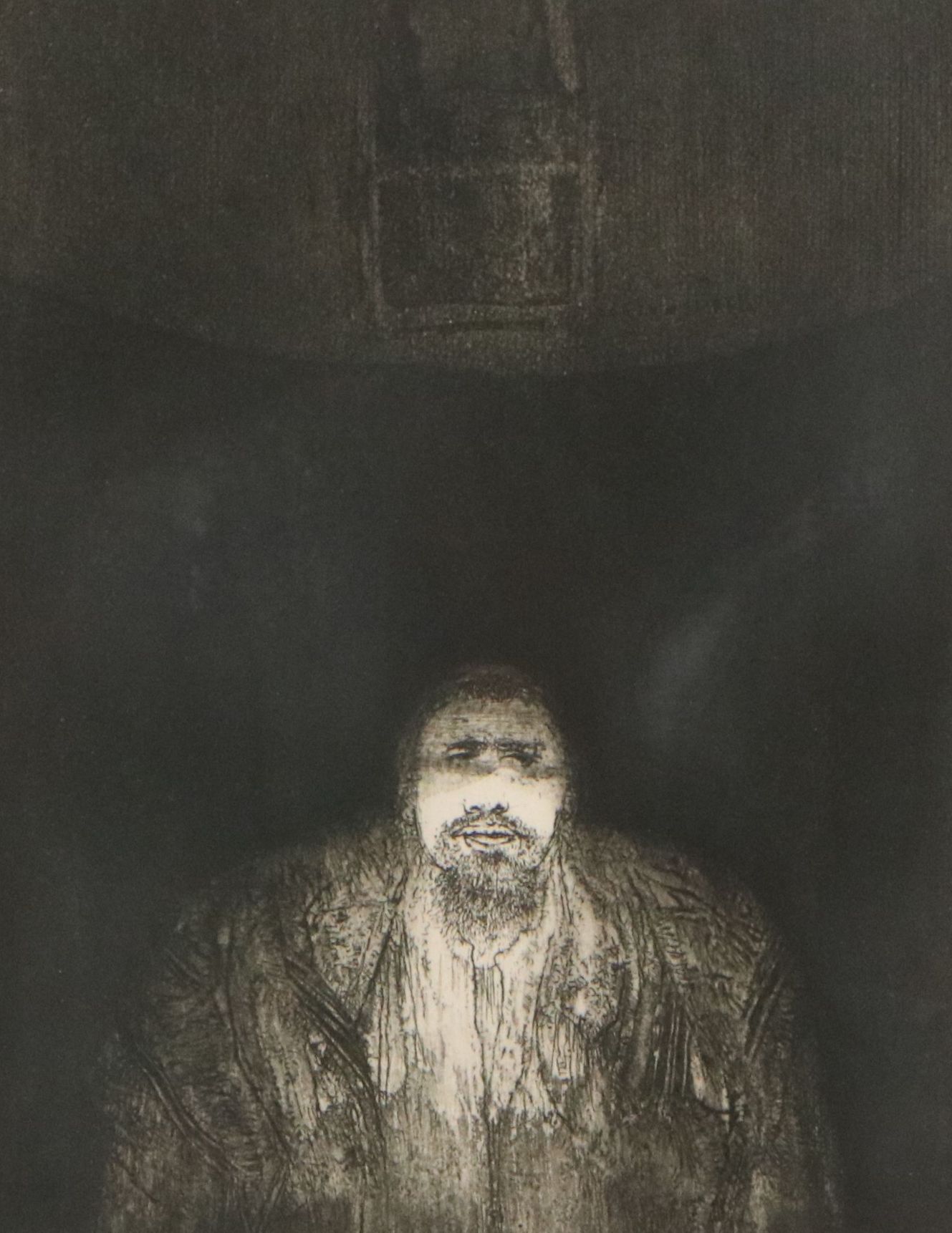 Harvey Breverman Etching of Man in Dark Space, Mid to Late 20th Century