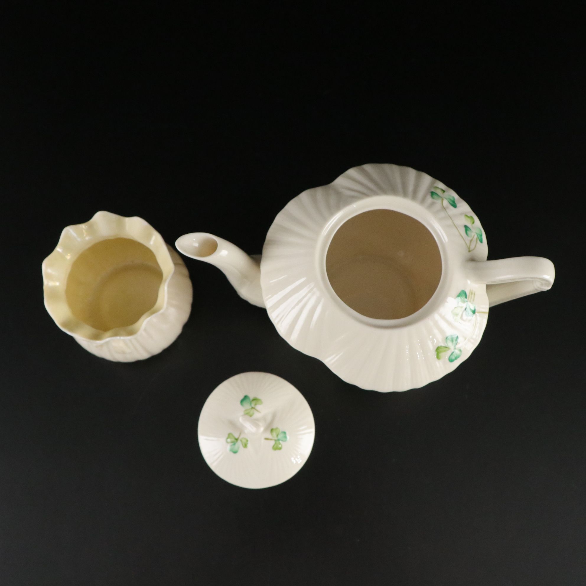 Belleek "Harp Shamrock" Porcelain Flat Cups, Saucers and More