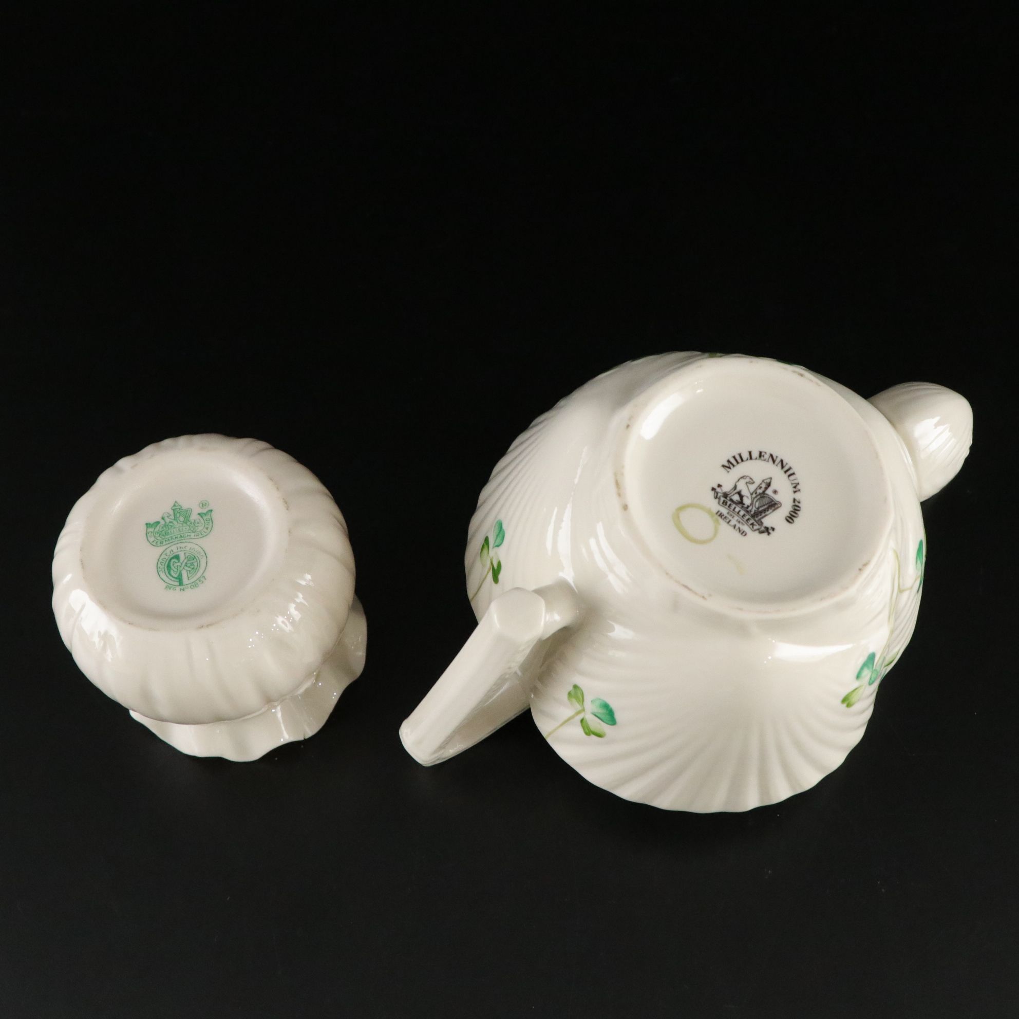 Belleek "Harp Shamrock" Porcelain Flat Cups, Saucers and More