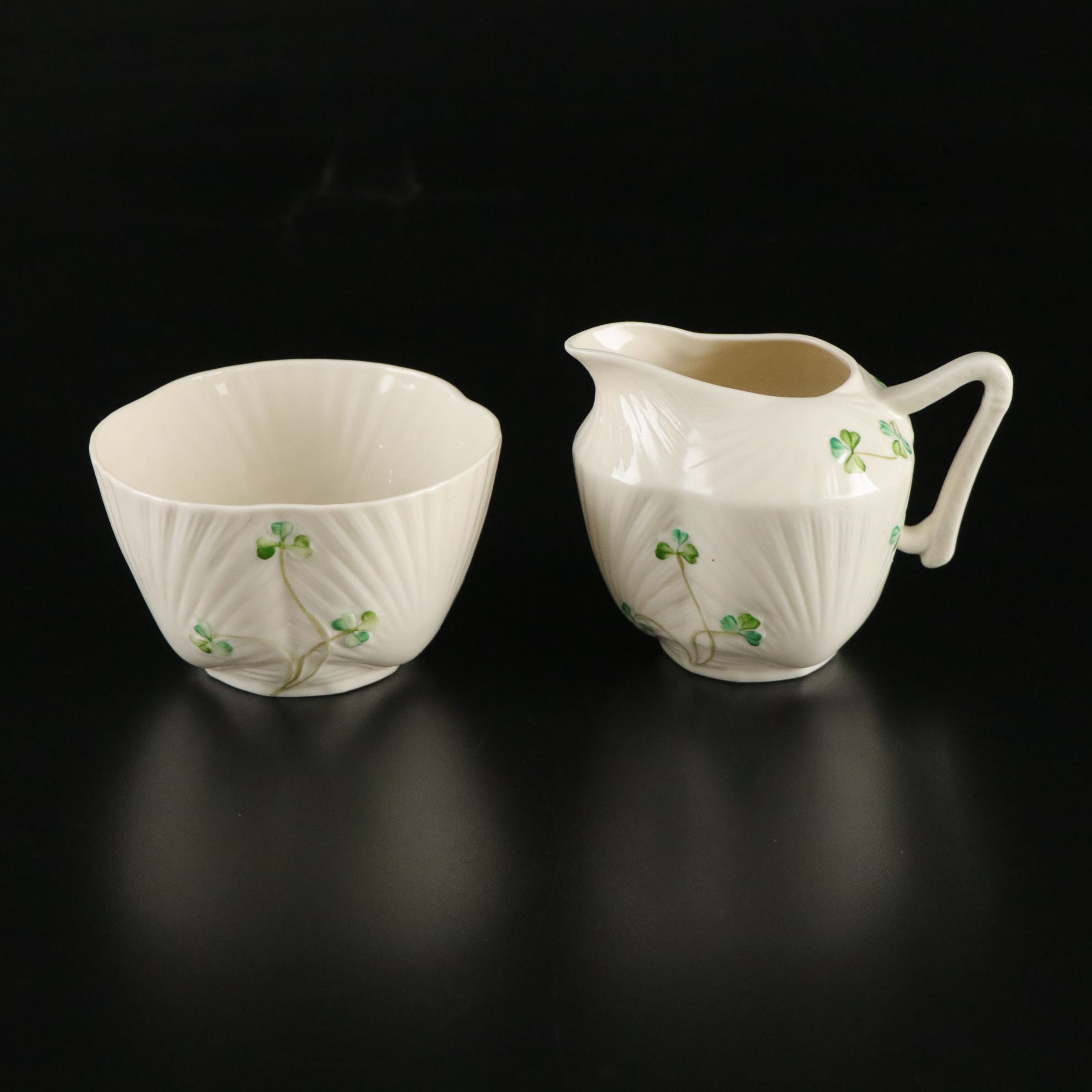 Belleek "Harp Shamrock" Porcelain Flat Cups, Saucers and More
