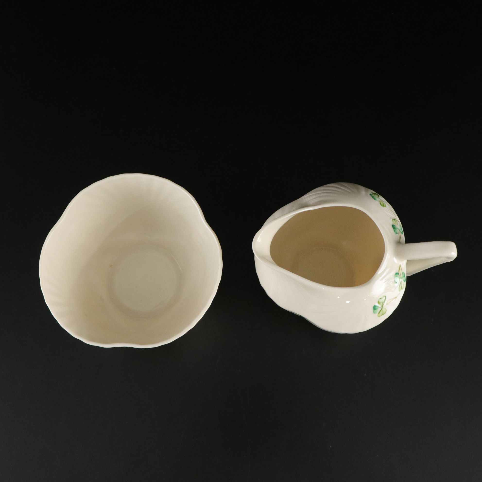 Belleek "Harp Shamrock" Porcelain Flat Cups, Saucers and More