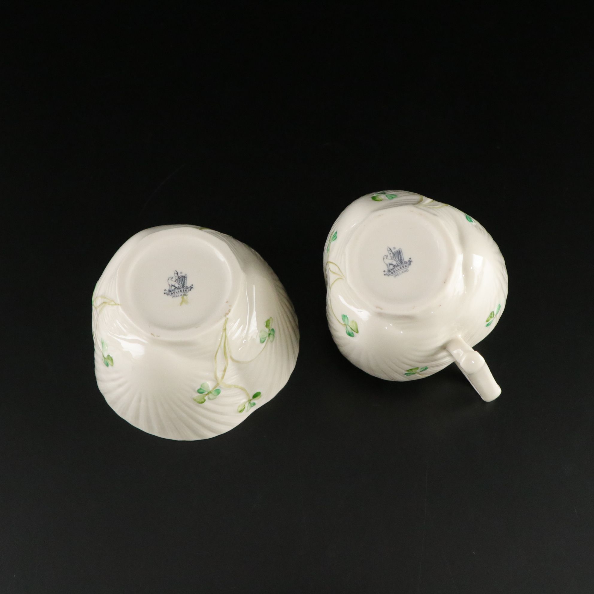 Belleek "Harp Shamrock" Porcelain Flat Cups, Saucers and More
