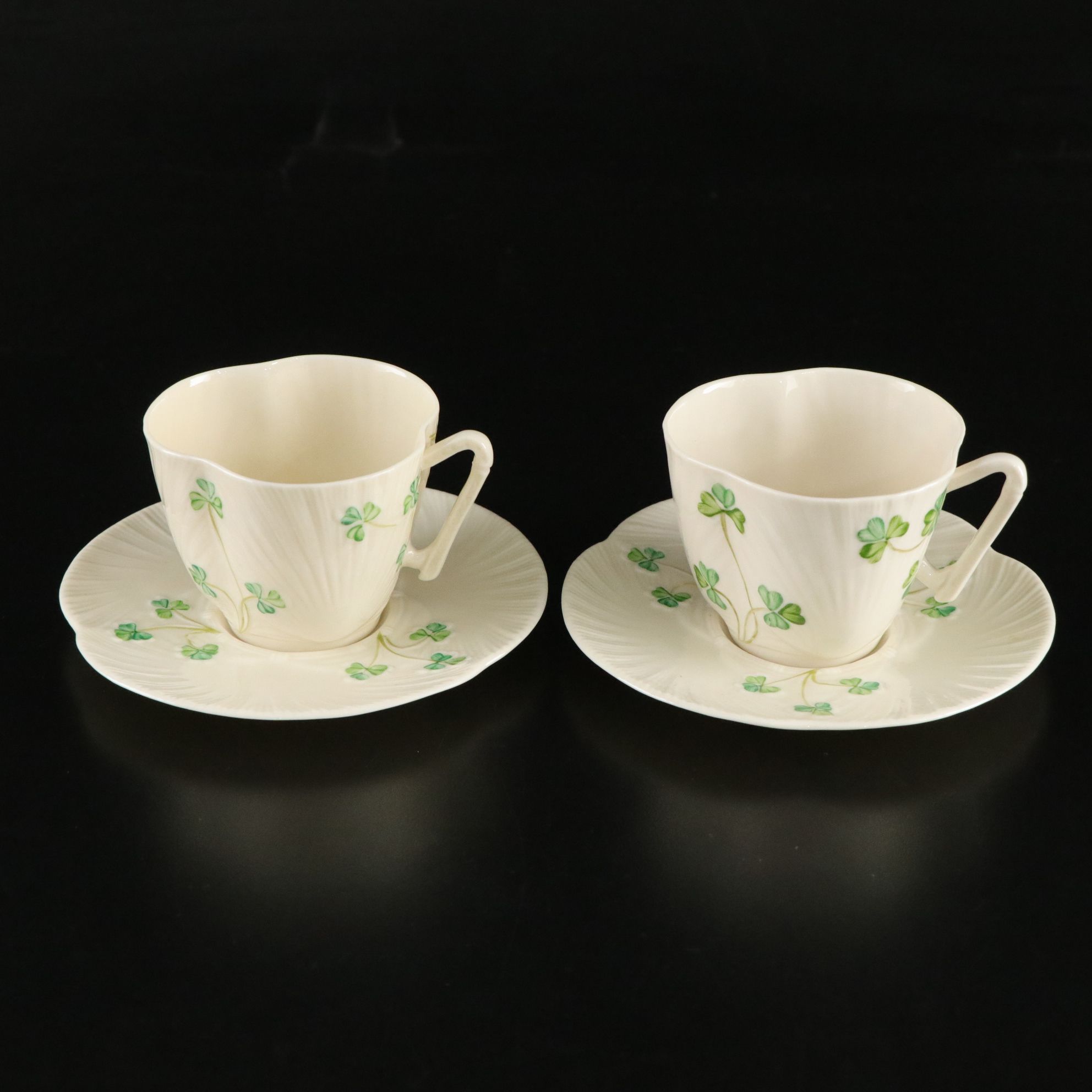 Belleek "Harp Shamrock" Porcelain Flat Cups, Saucers and More