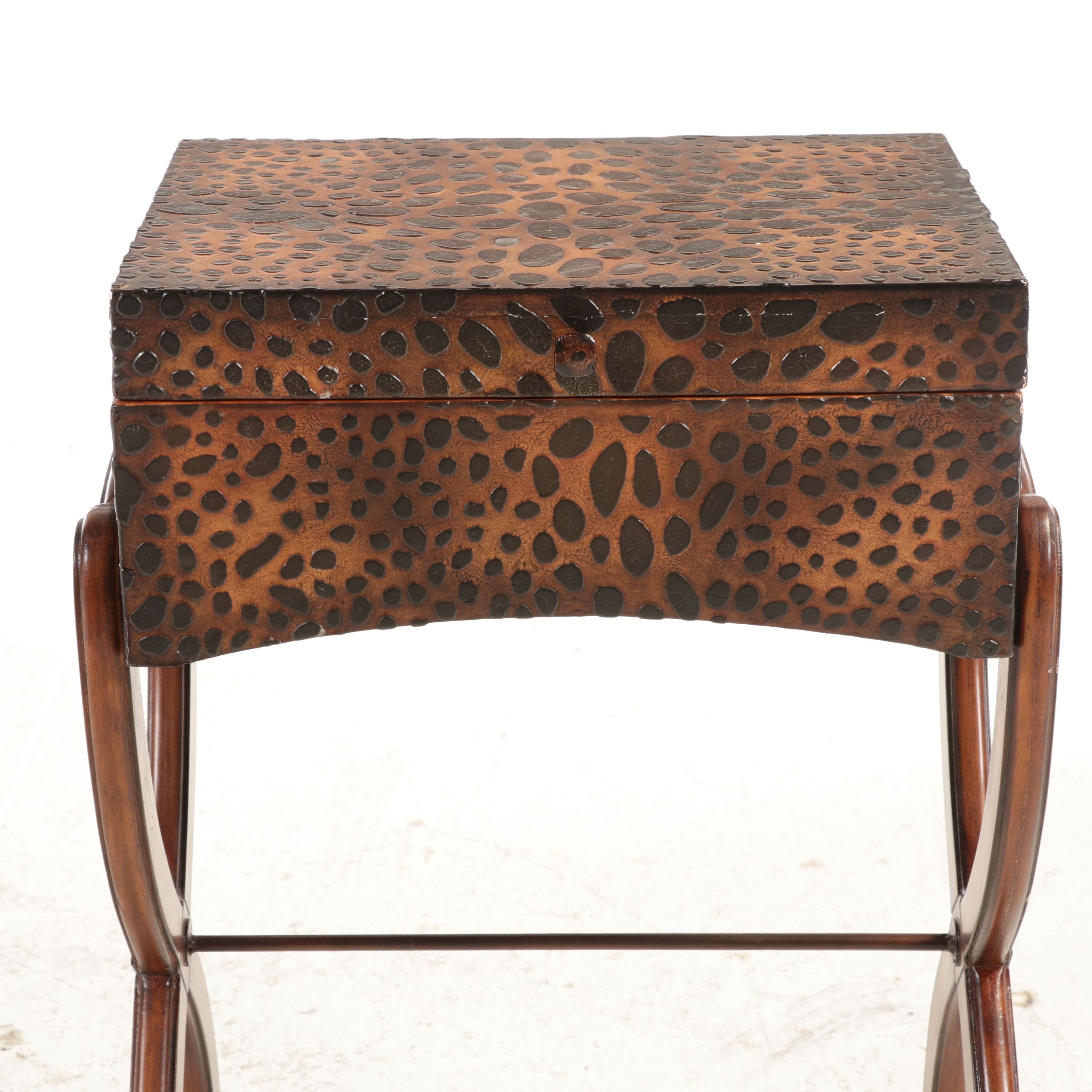 Campaign Style Textured Finish Wooden Chest on Stand