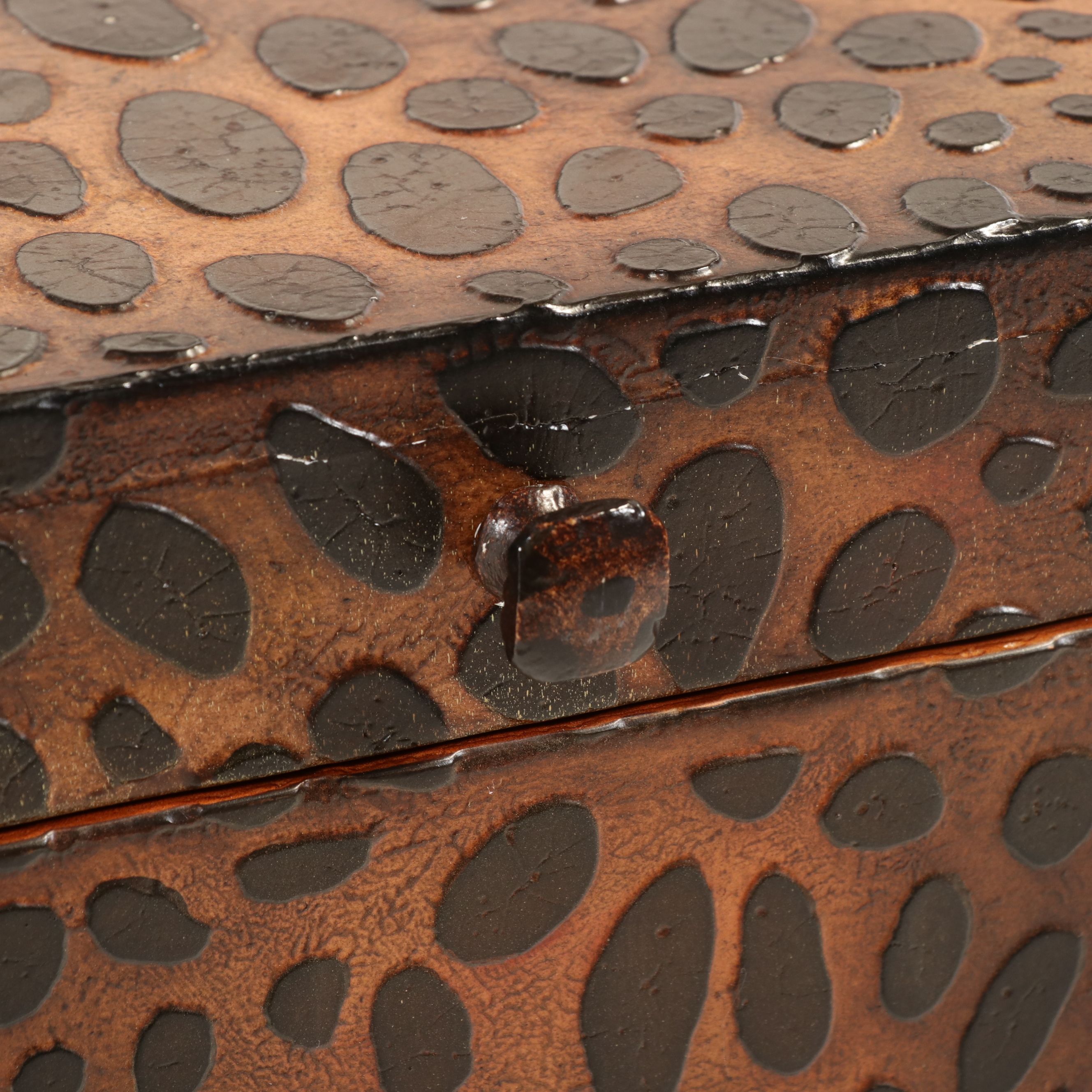 Campaign Style Textured Finish Wooden Chest on Stand