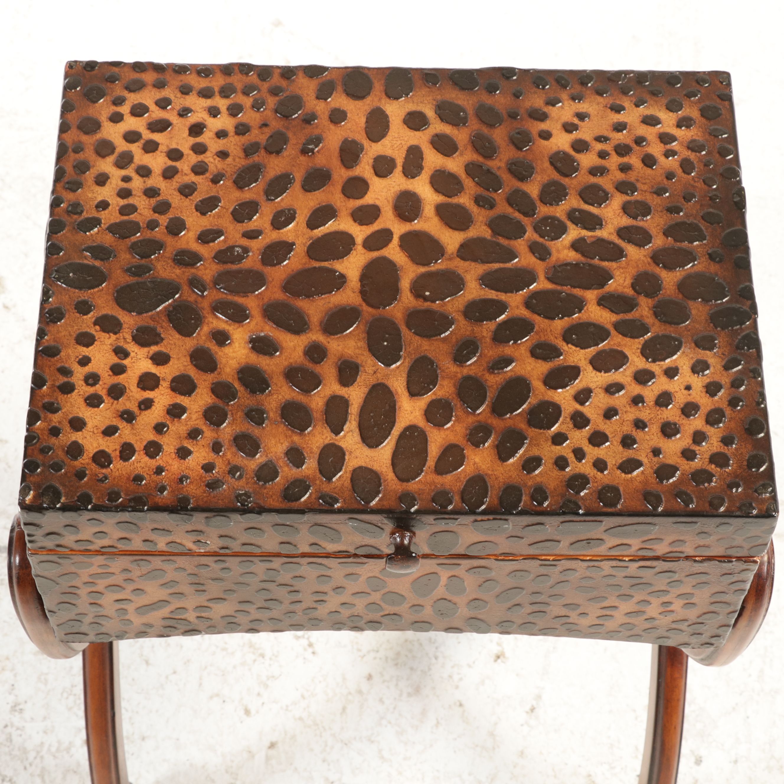 Campaign Style Textured Finish Wooden Chest on Stand