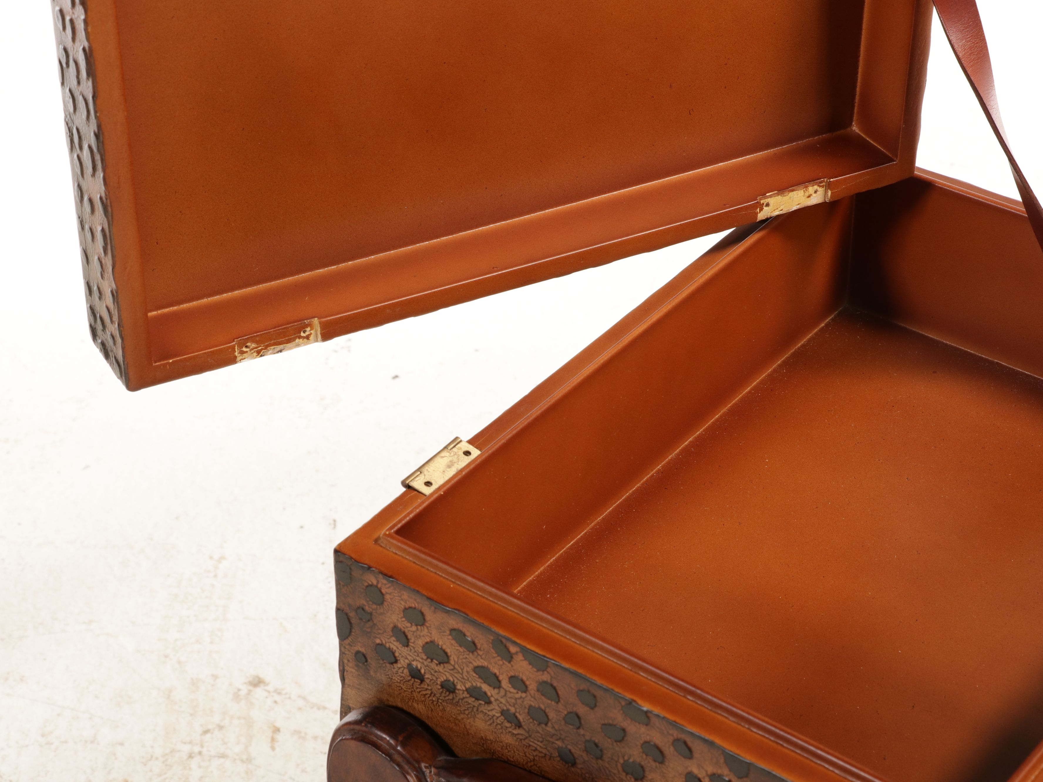 Campaign Style Textured Finish Wooden Chest on Stand