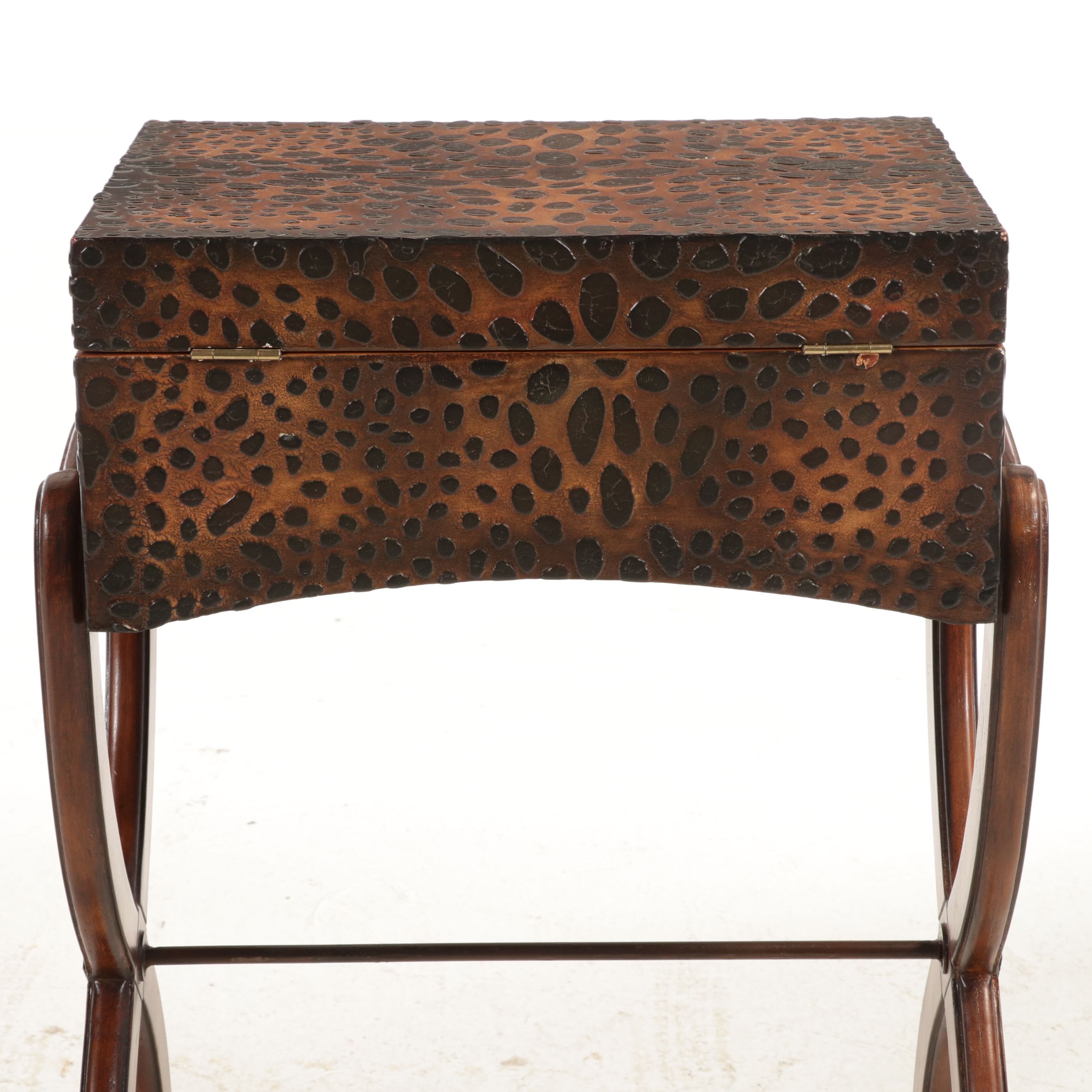 Campaign Style Textured Finish Wooden Chest on Stand