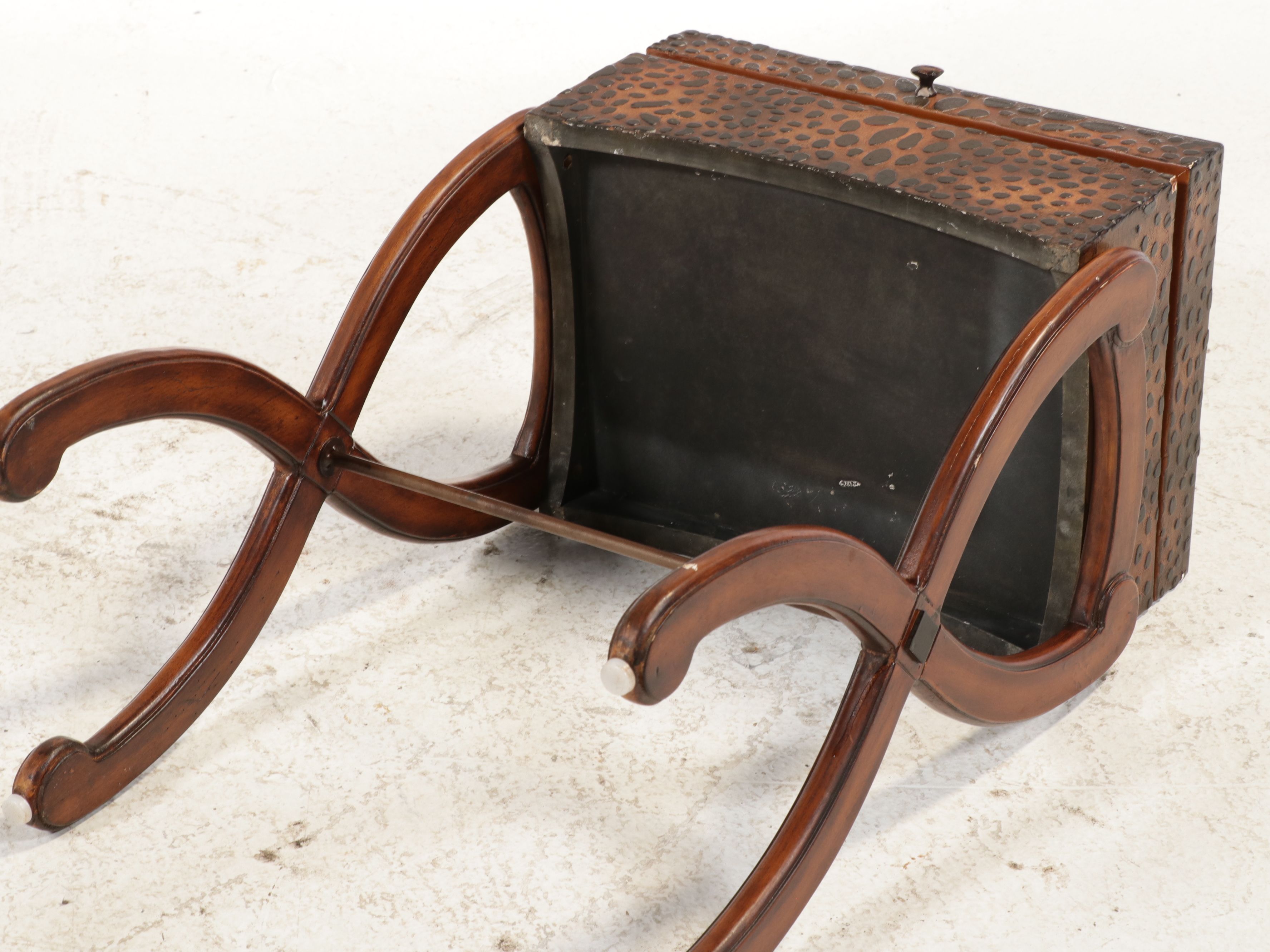 Campaign Style Textured Finish Wooden Chest on Stand