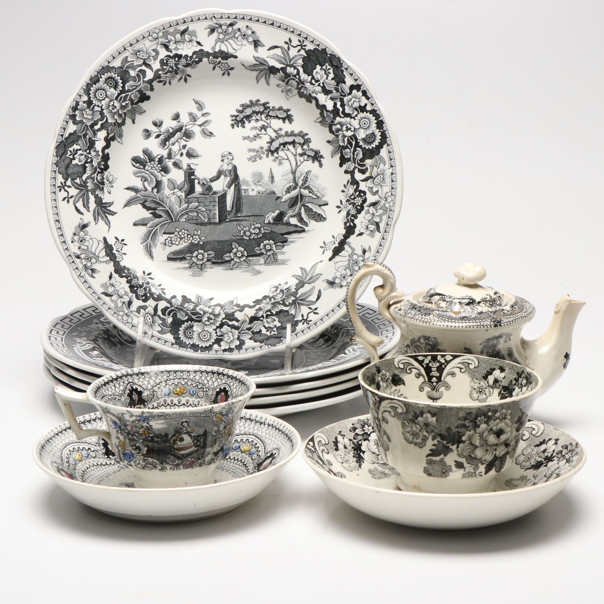 Spode Archive Collection Plates with 19th Century English Black Transferware
