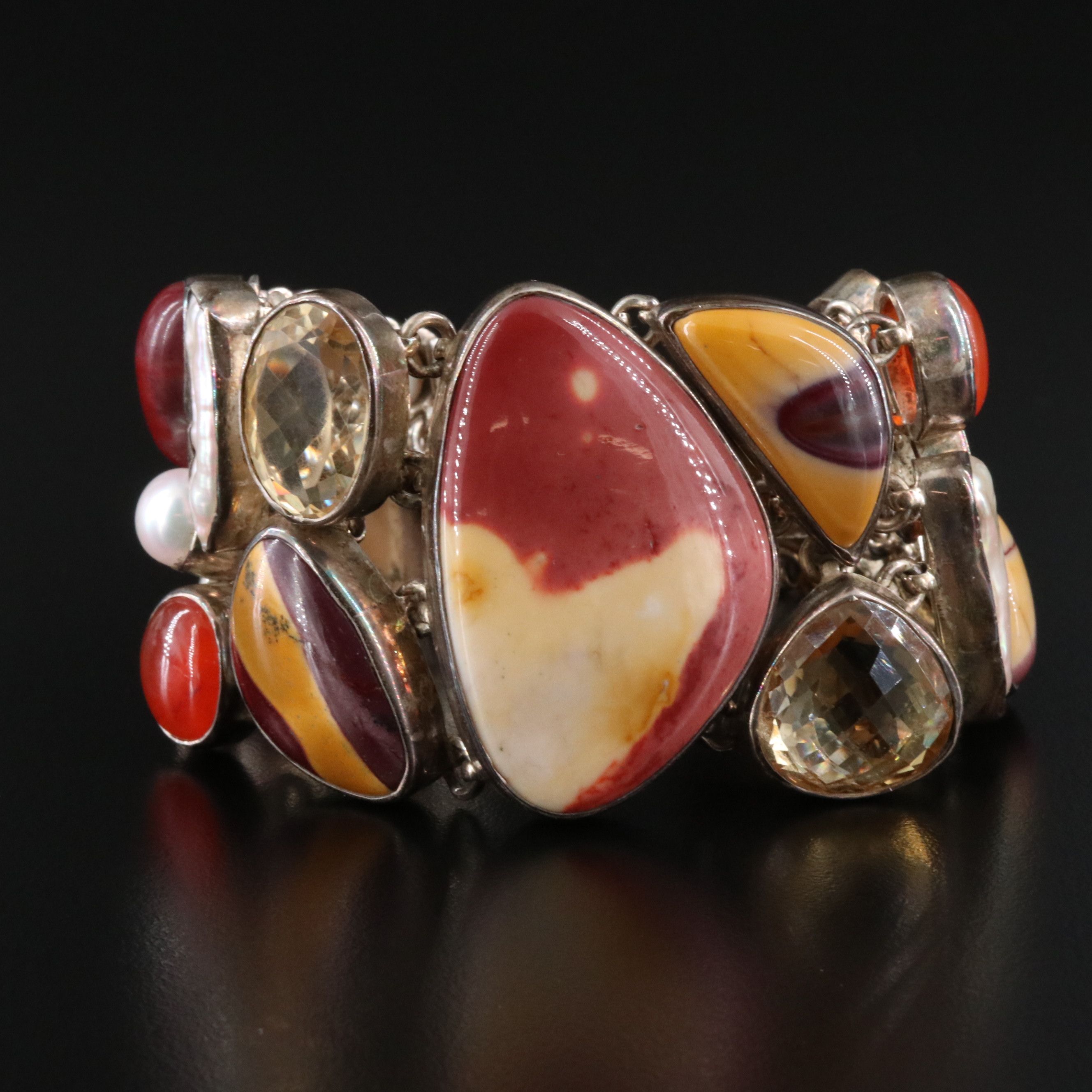 Sterling Bracelet Featuring Jasper, Citrine and Carnelian