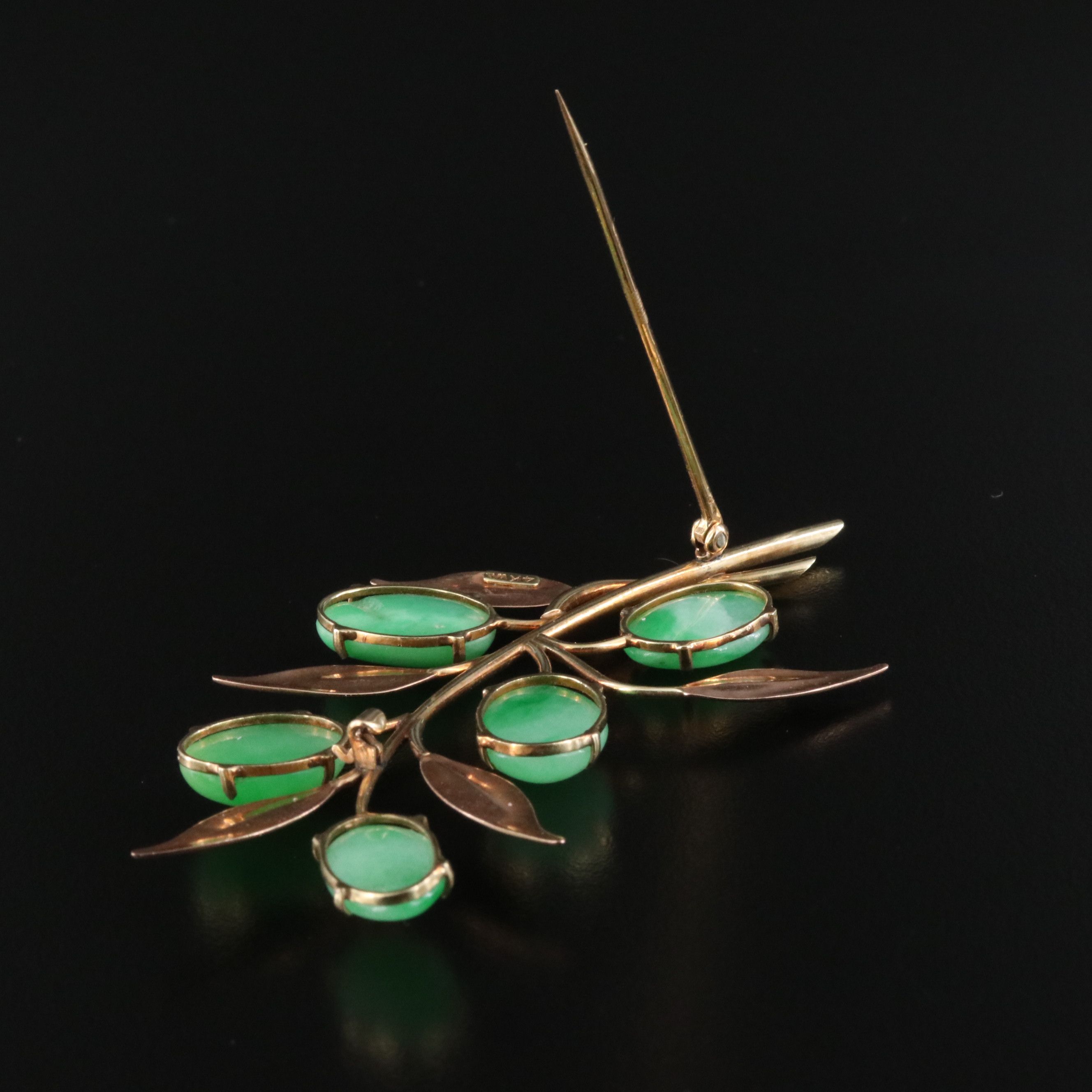 Vintage 14K Two-Tone Jadeite Olive Branch Brooch