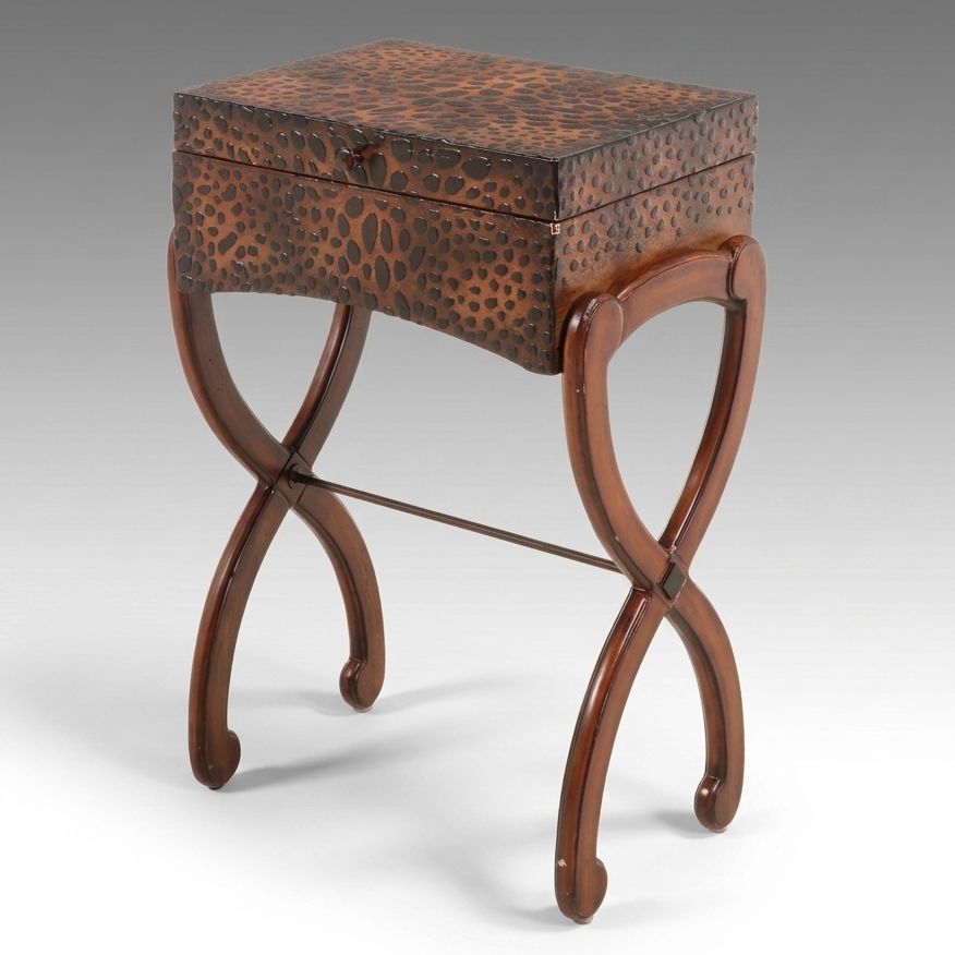 Campaign Style Textured Finish Wooden Chest on Stand