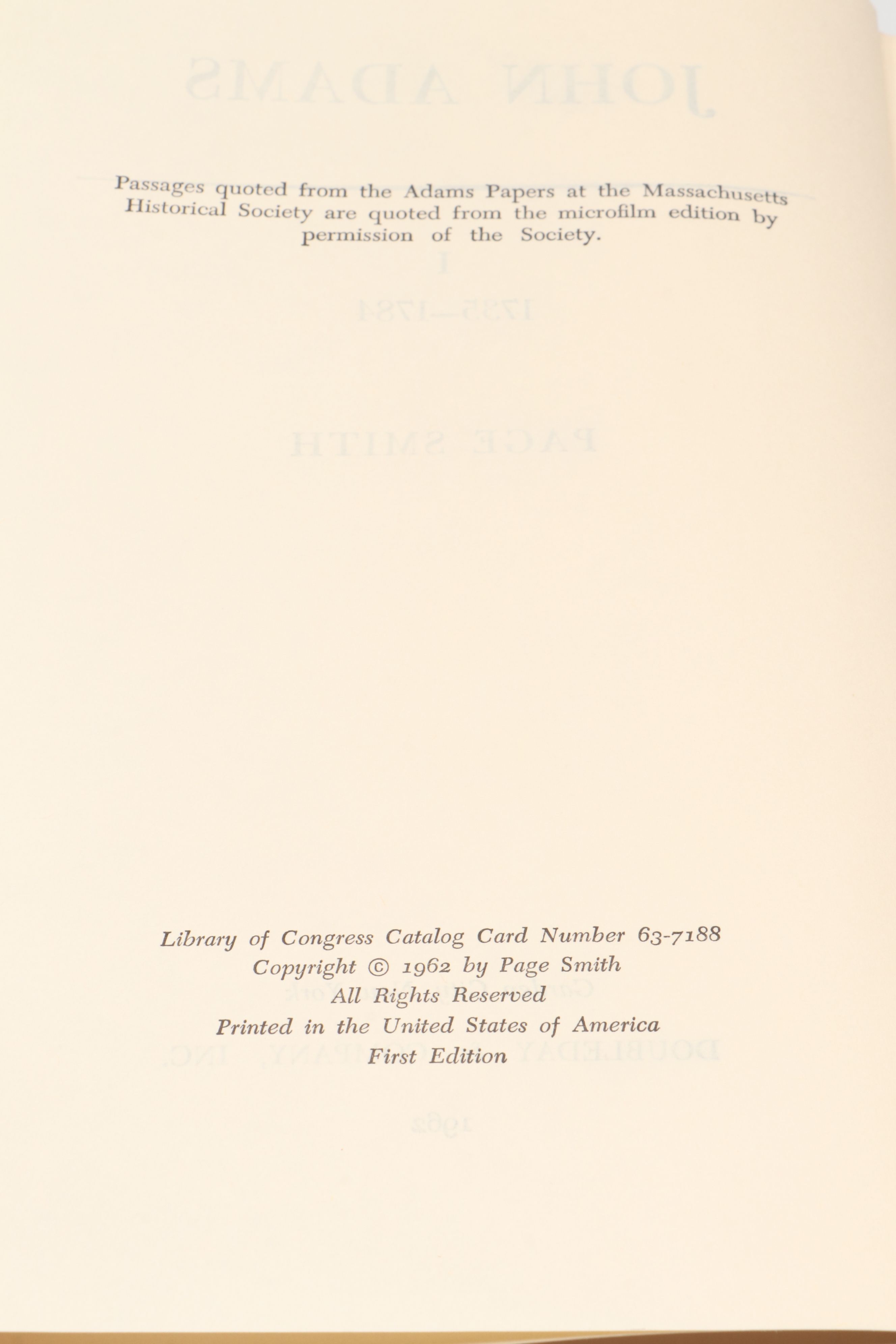 "John Adams" by Page Smith Two-Volume Set, 1962