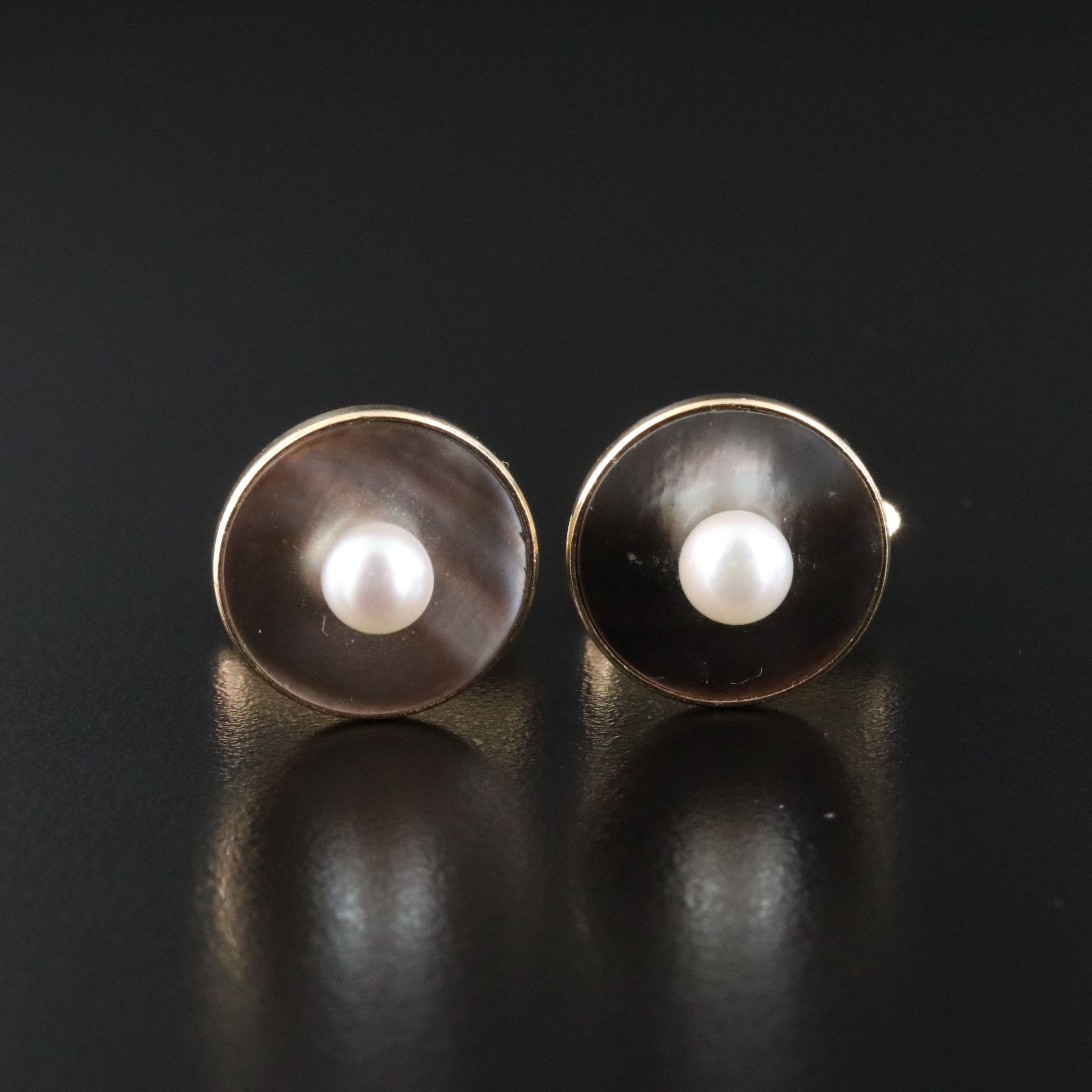 Mikimoto 14K Pearl and Mother-of-Pearl Cuff Links
