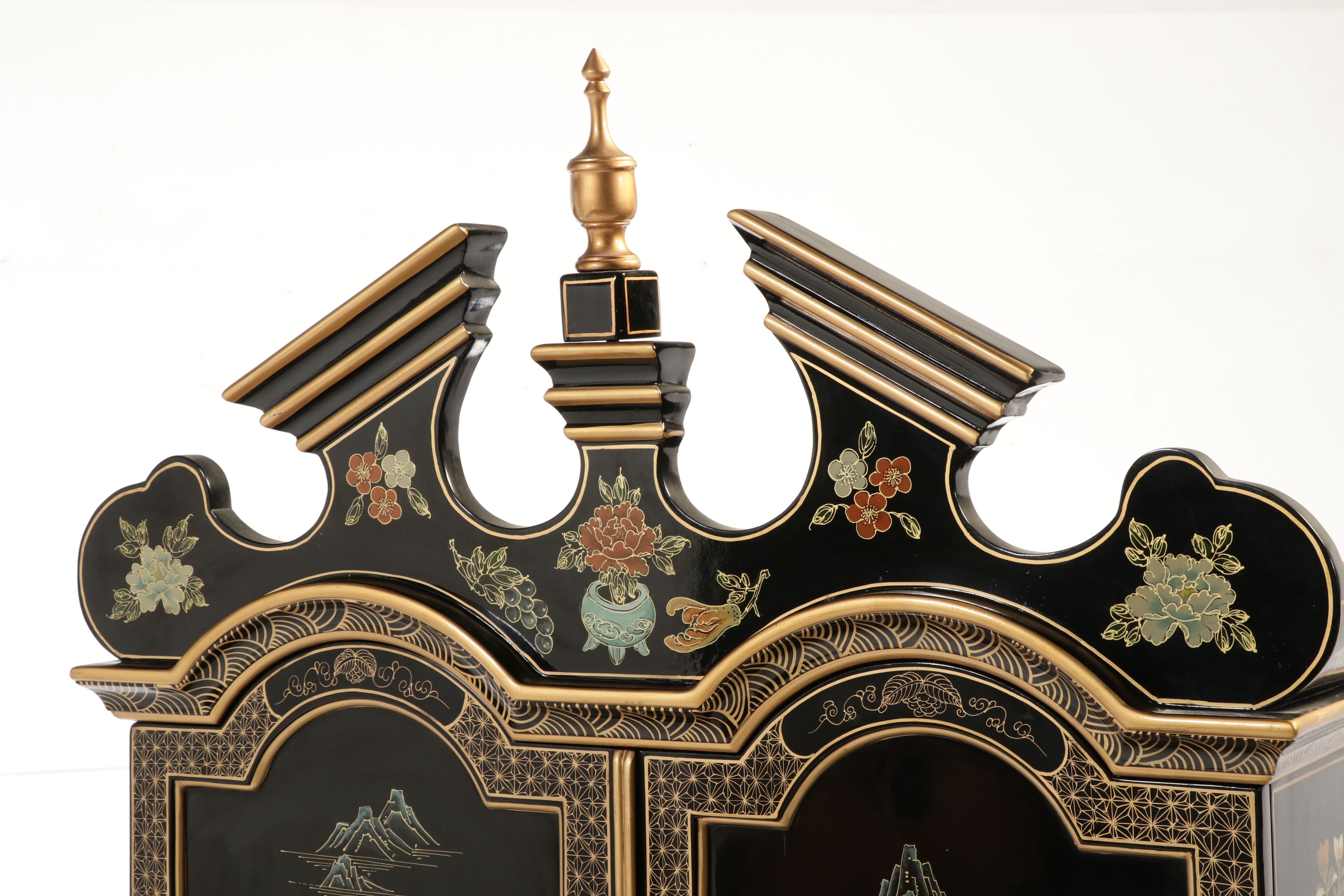 Chinoiserie Black Lacquered Secretary Desk with Hutch, Late 20th Century