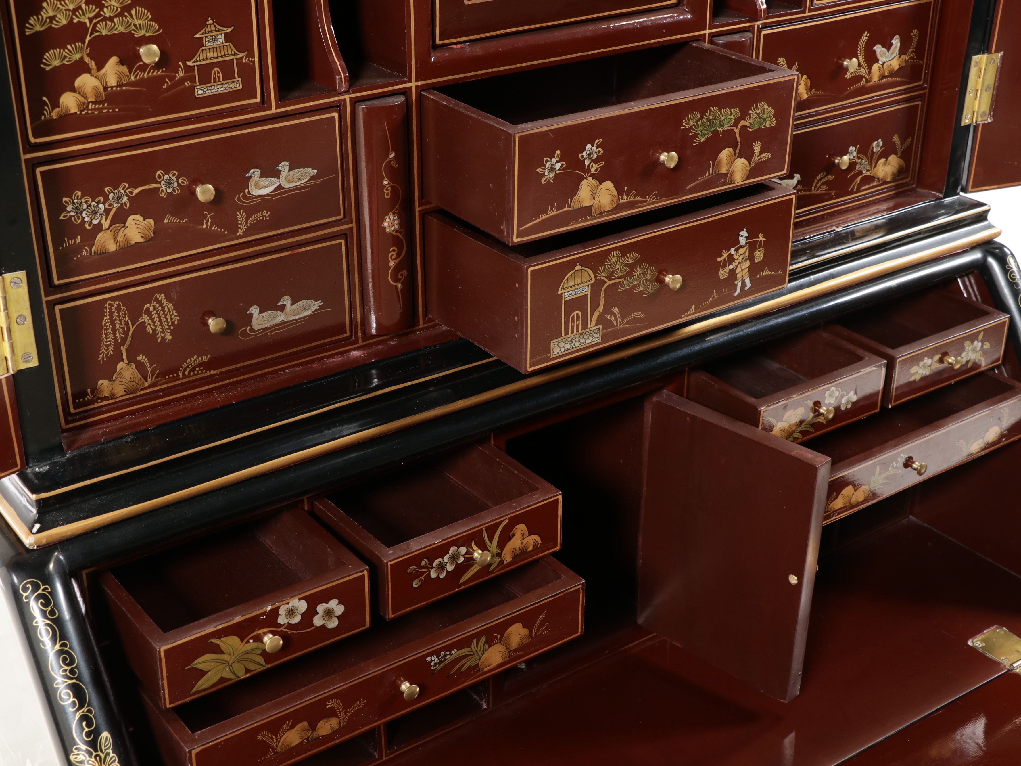 Chinoiserie Black Lacquered Secretary Desk with Hutch, Late 20th Century