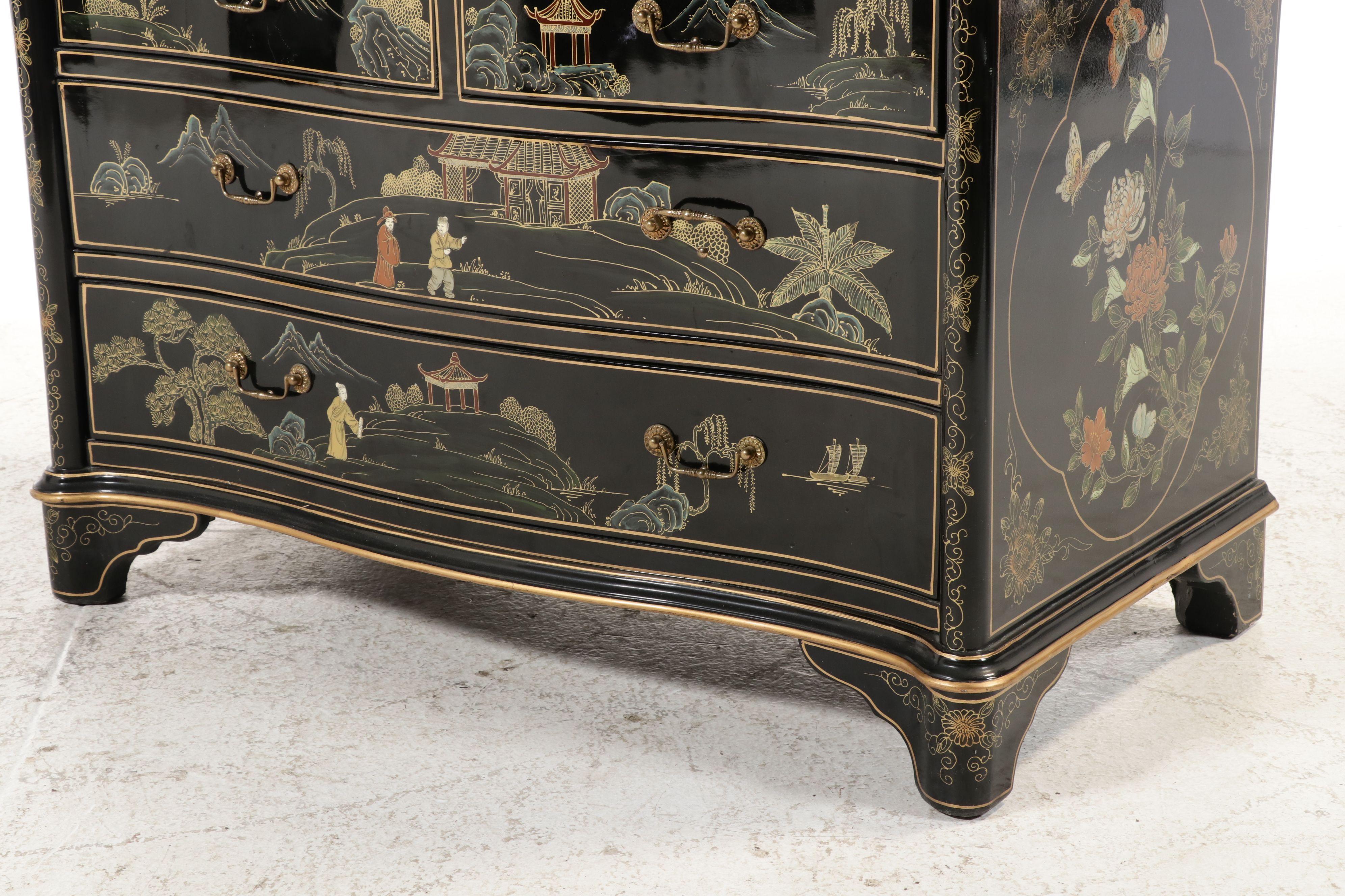 Chinoiserie Black Lacquered Secretary Desk with Hutch, Late 20th Century