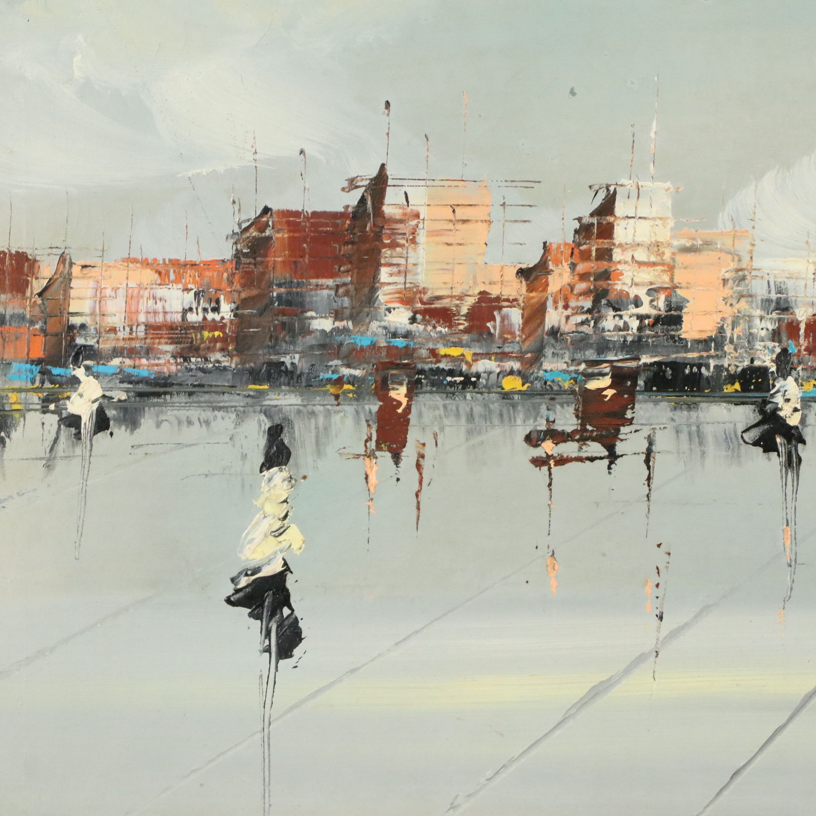 Modernist Oil Painting of Cityscape, Late 20th to 21st Century